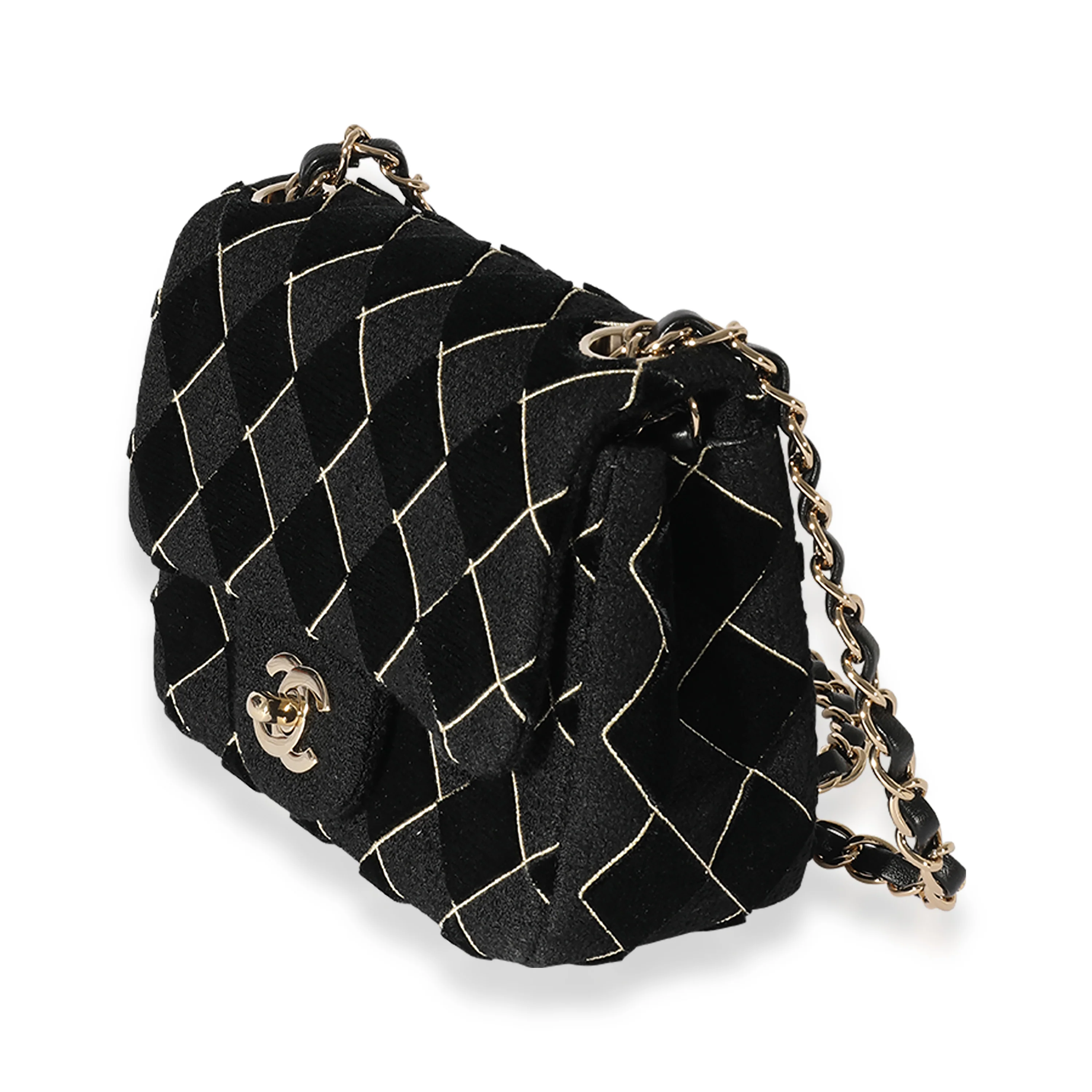 Chanel Black Velvet & Tweed Diamond Stitch Square Mini Flap Bag - Image 2
