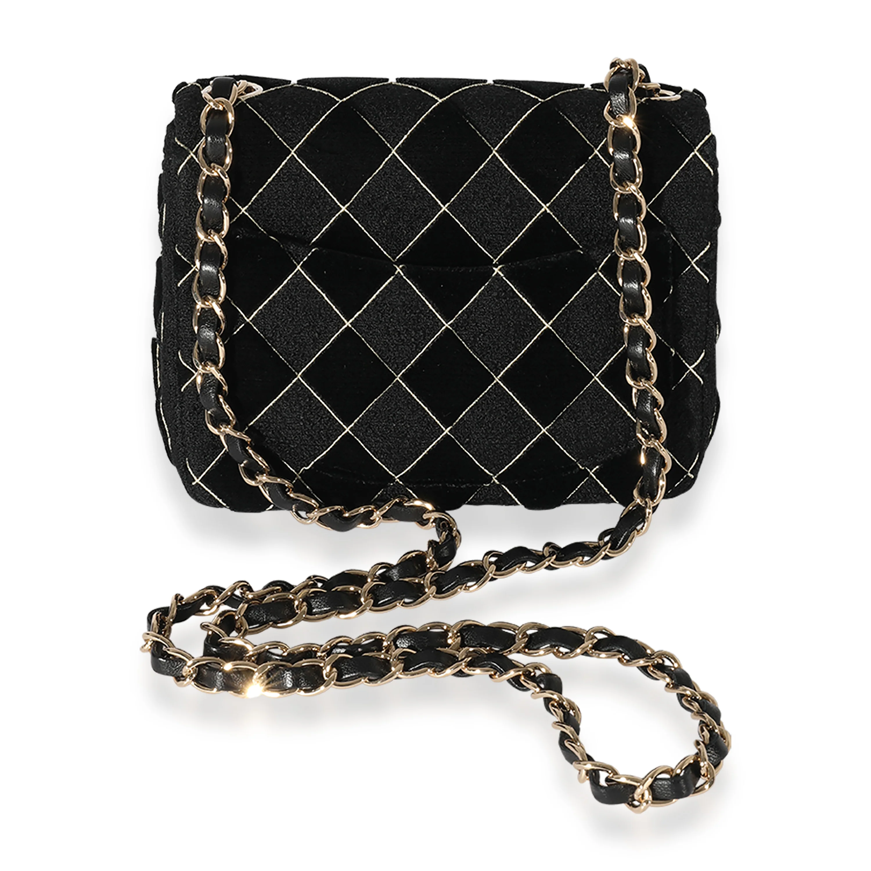 Chanel Black Velvet & Tweed Diamond Stitch Square Mini Flap Bag - Image 3