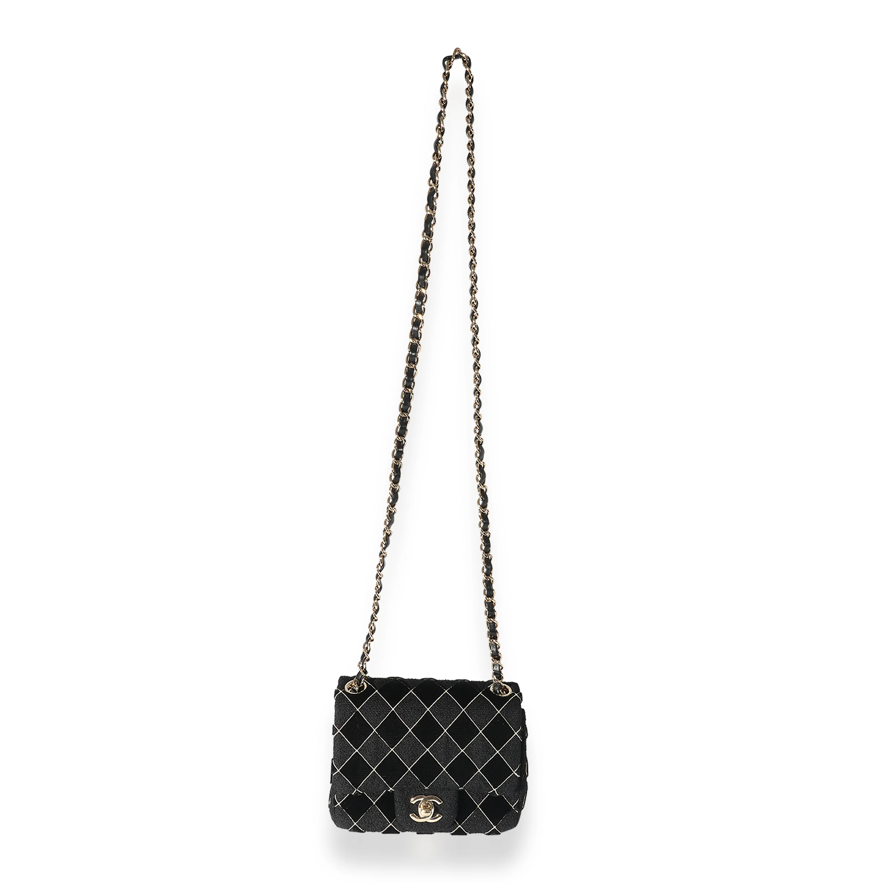 Chanel Black Velvet & Tweed Diamond Stitch Square Mini Flap Bag - Image 4