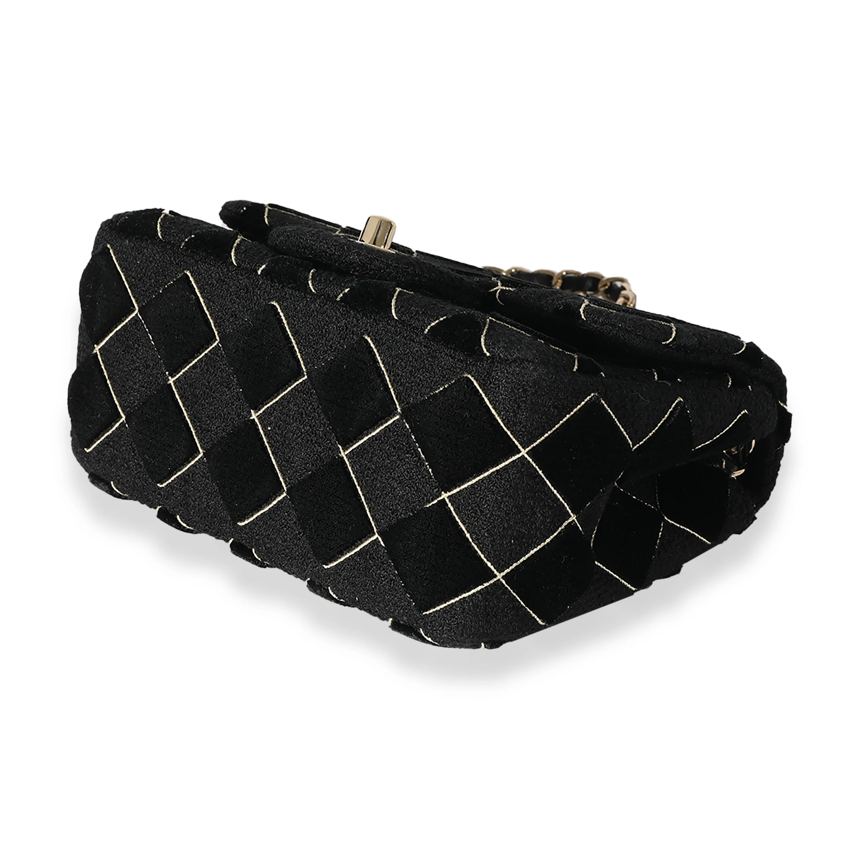 Chanel Black Velvet & Tweed Diamond Stitch Square Mini Flap Bag - Image 7