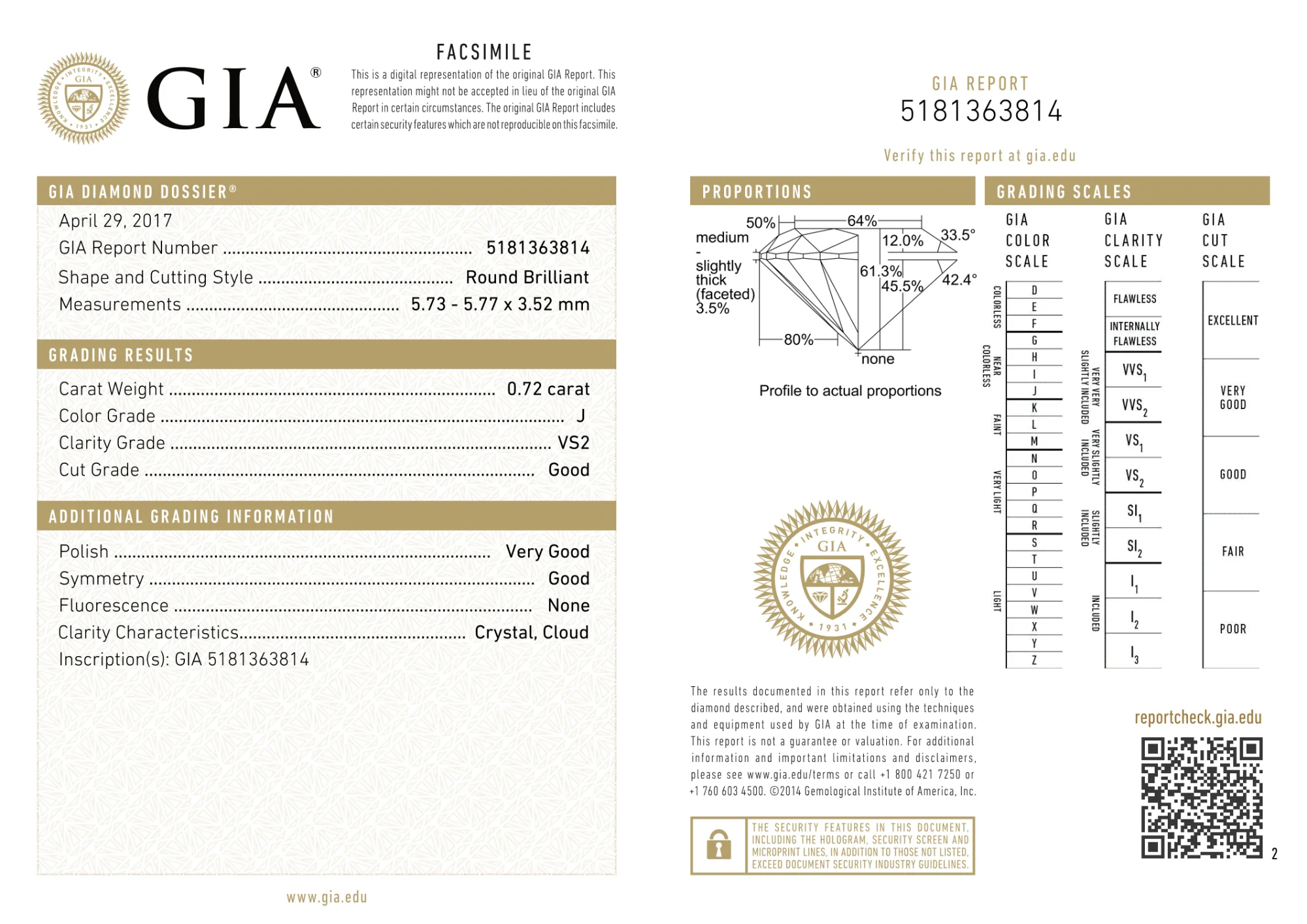 GIA Certified 0.72 Ct Round cut J VS2 Loose Diamond - Image 2