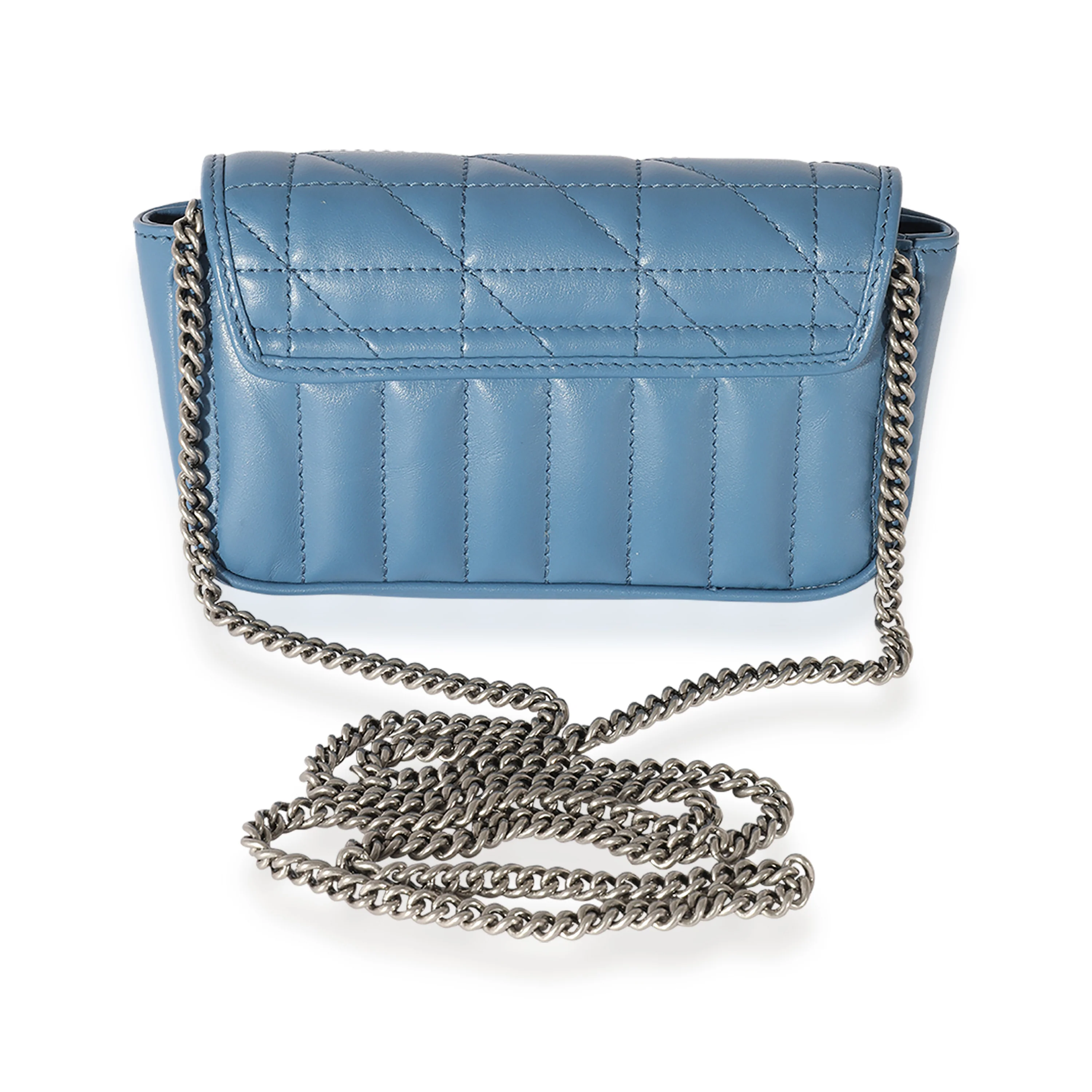 Gucci Blue Matelassé Leather Aria Marmont Super Mini Shoulder Bag - Image 3