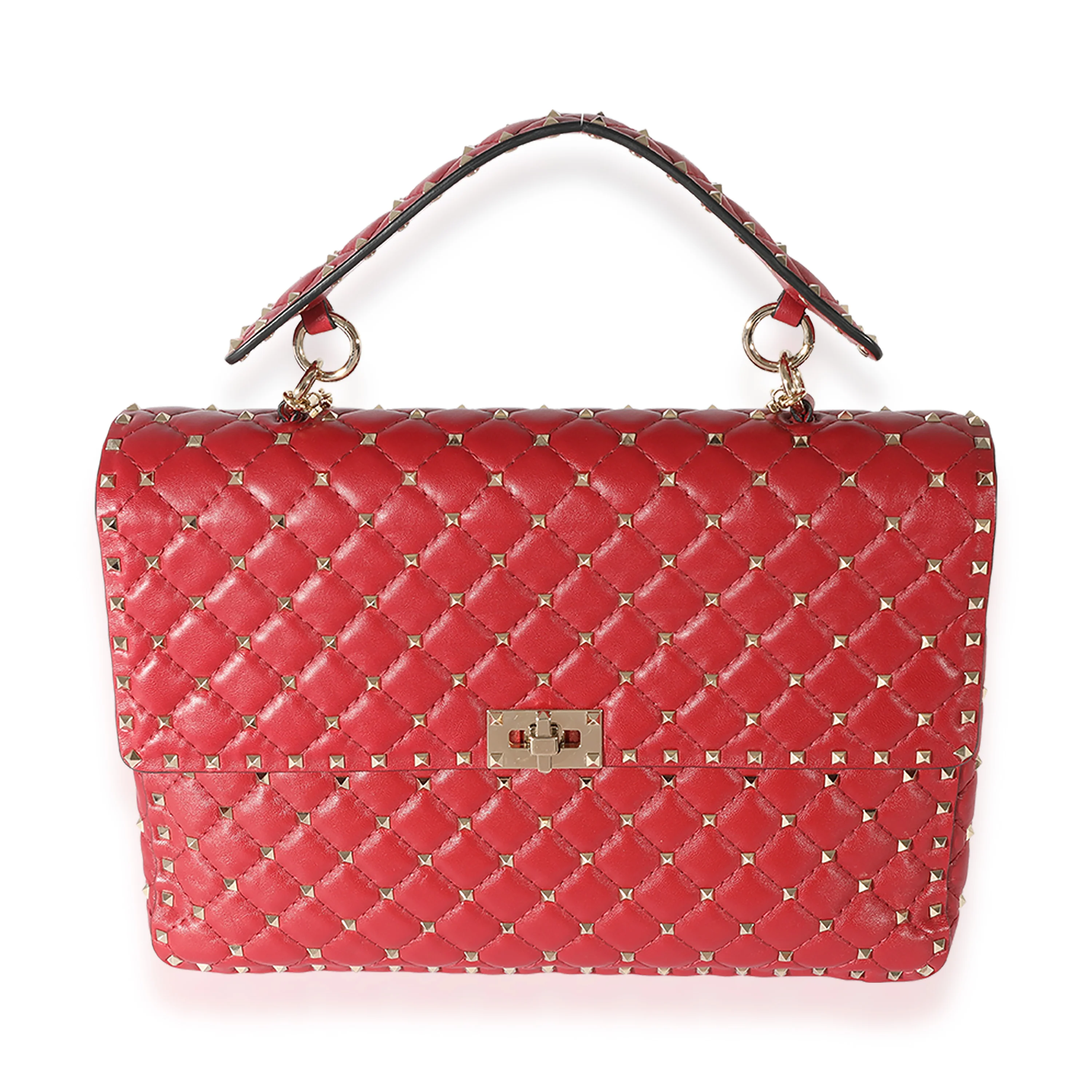 Valentino Red Leather Large Rockstud Spike Shoulder Bag
