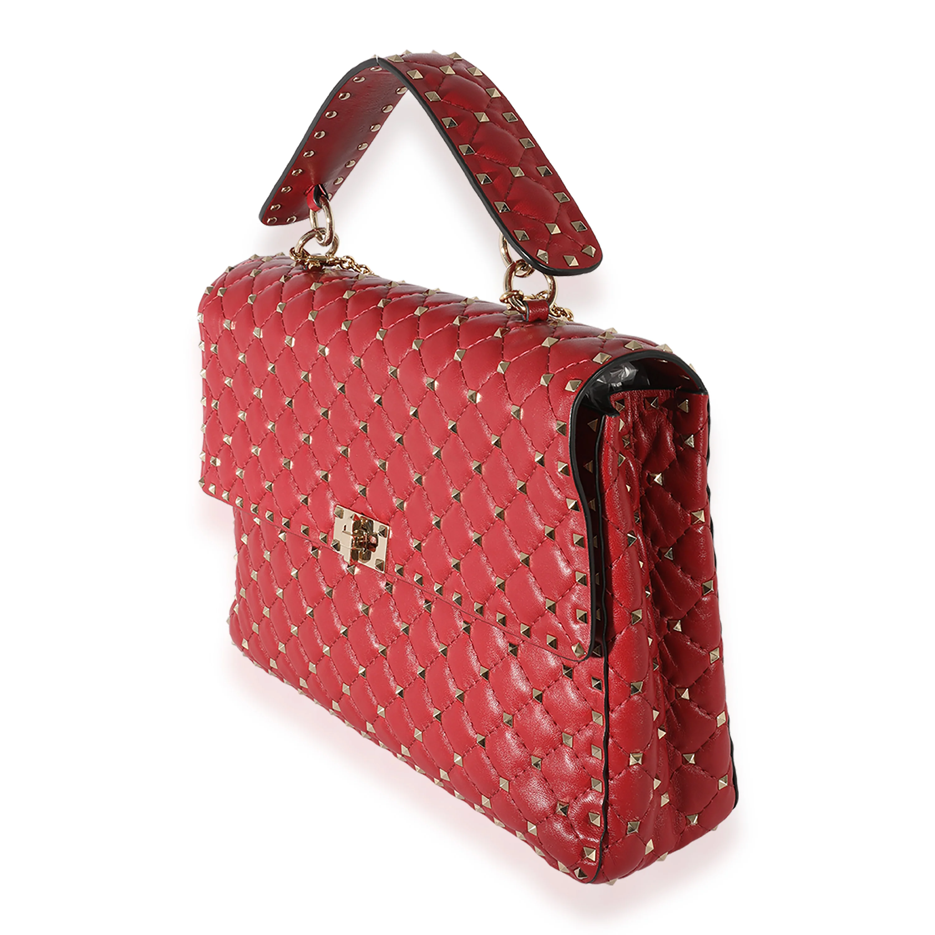 Valentino Red Leather Large Rockstud Spike Shoulder Bag - Image 2