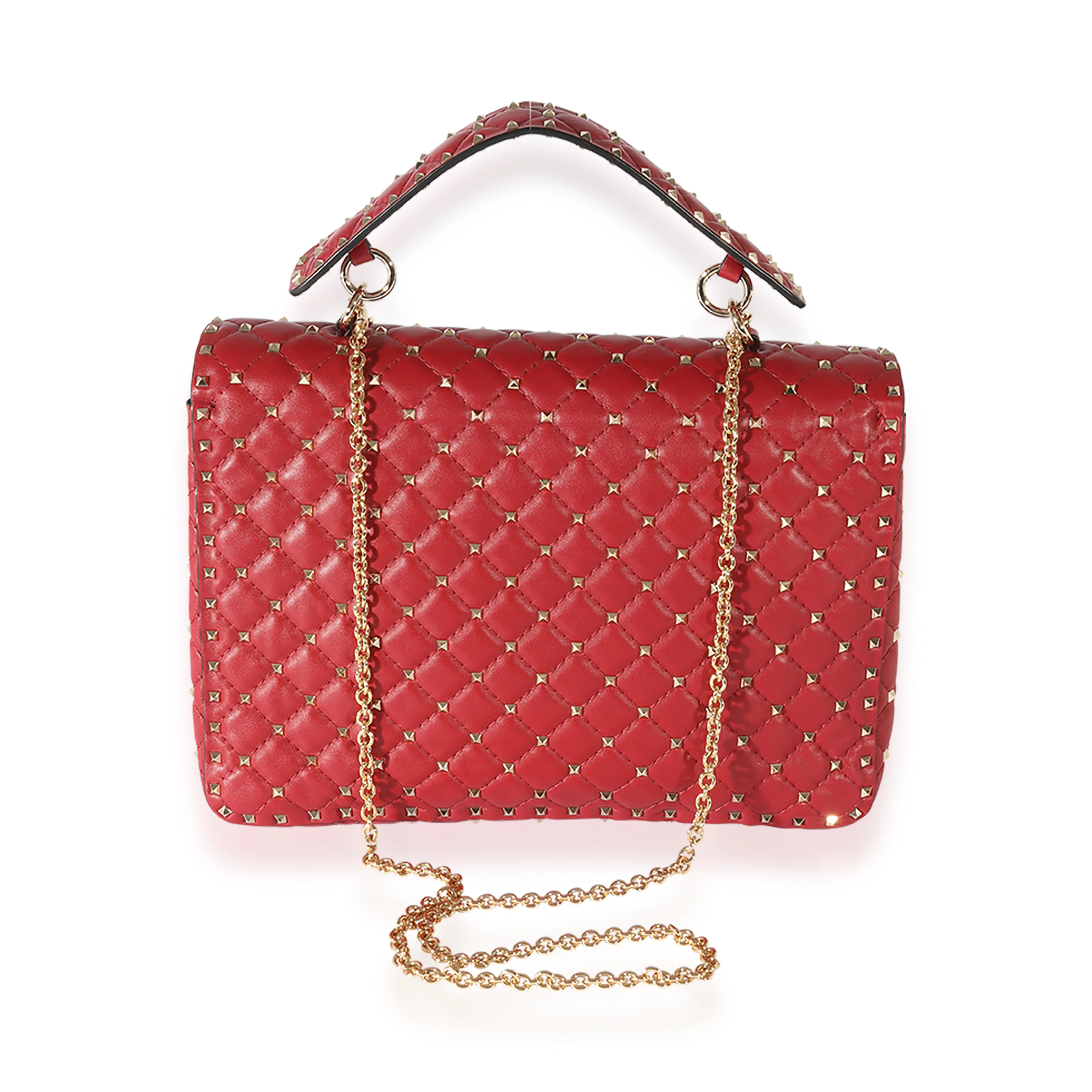 Valentino Red Leather Large Rockstud Spike Shoulder Bag - Image 3