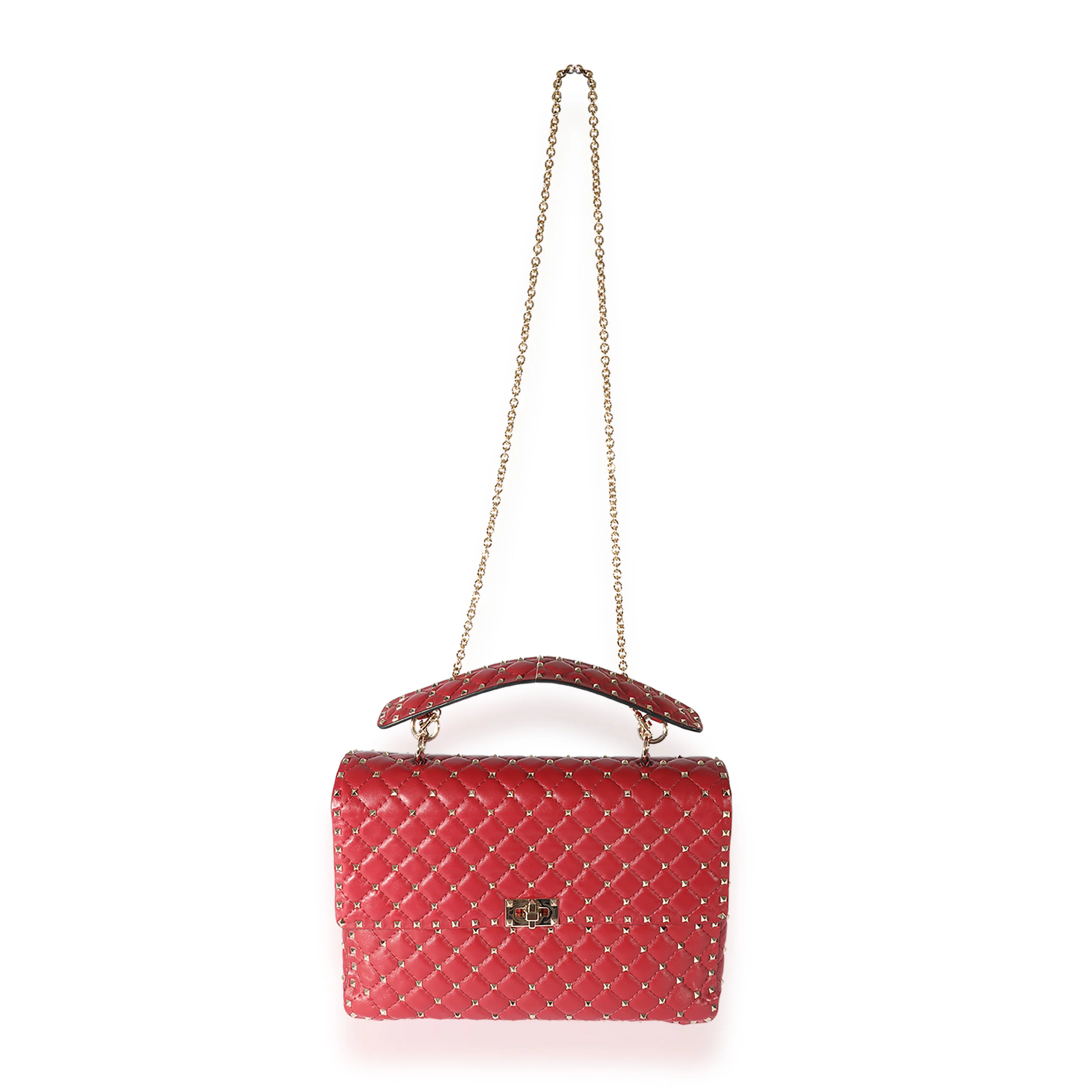 Valentino Red Leather Large Rockstud Spike Shoulder Bag - Image 4