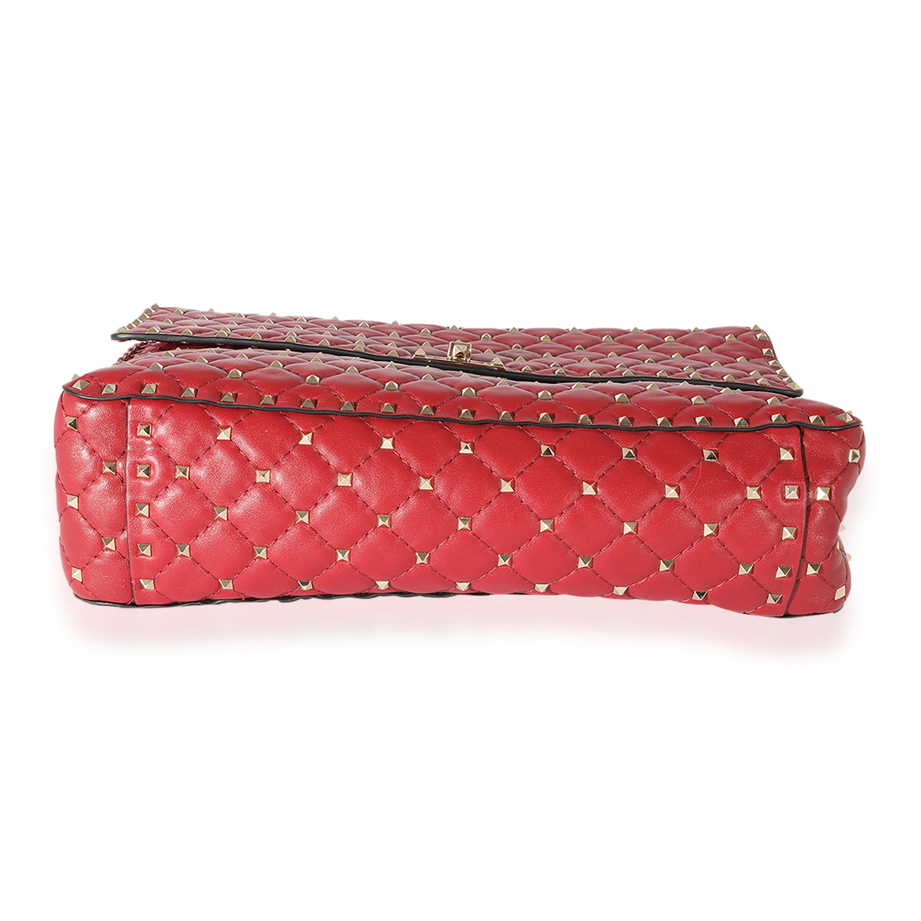 Valentino Red Leather Large Rockstud Spike Shoulder Bag - Image 5