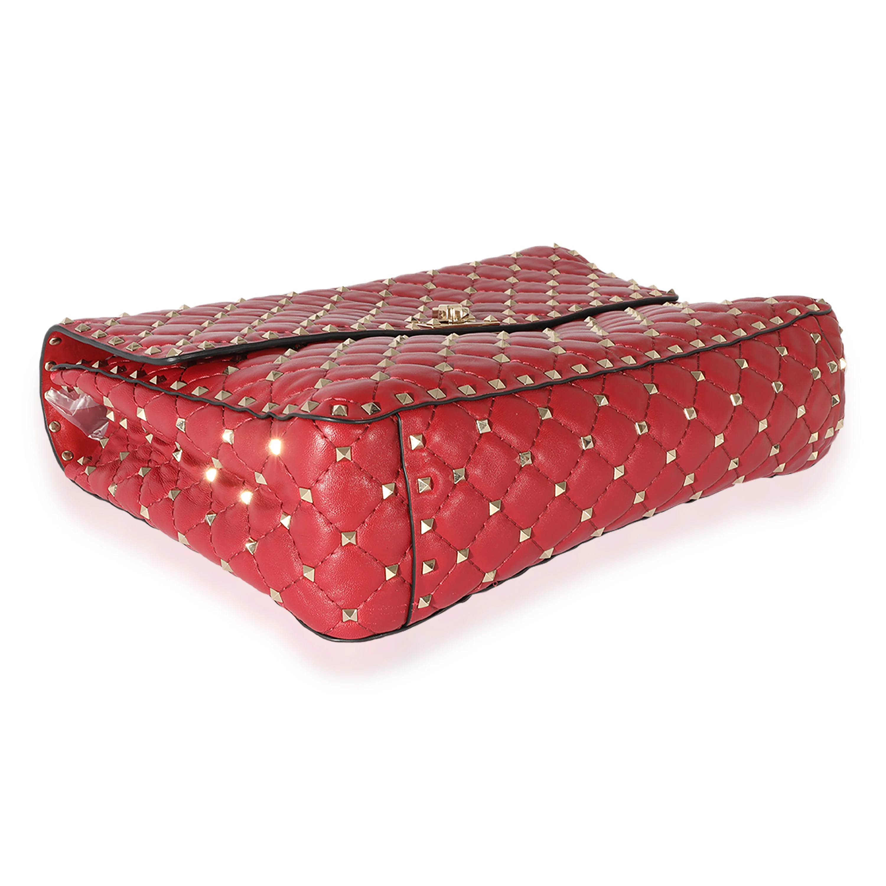 Valentino Red Leather Large Rockstud Spike Shoulder Bag - Image 6