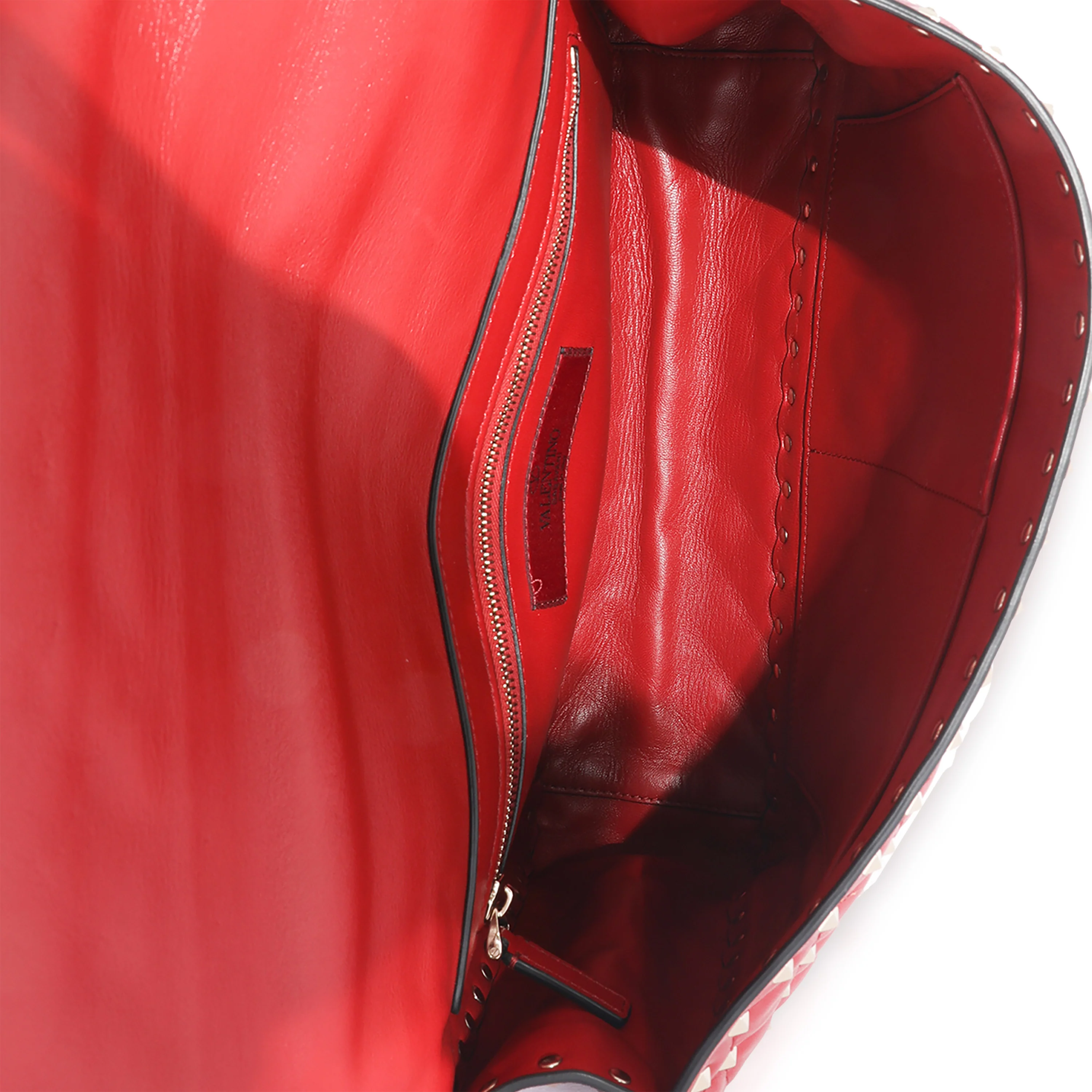 Valentino Red Leather Large Rockstud Spike Shoulder Bag - Image 8