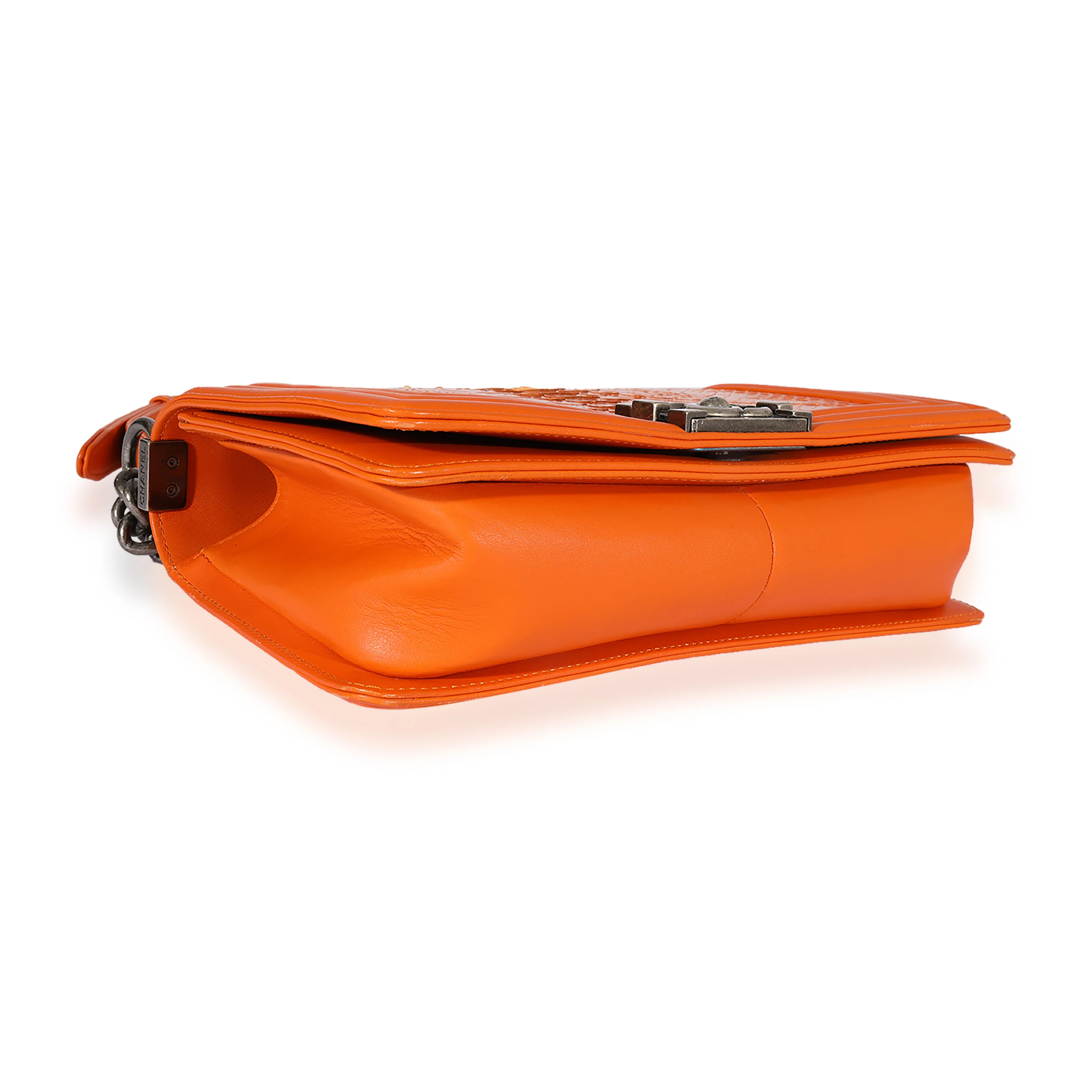 Chanel Orange Python Medium Boy Bag - Image 3
