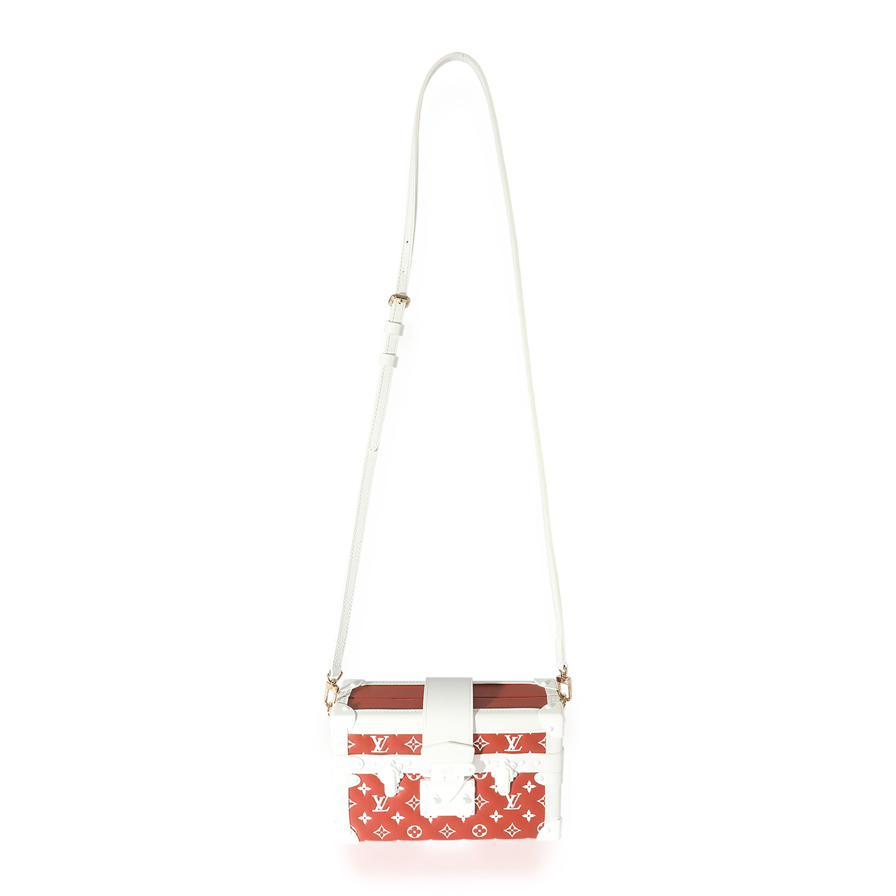 Terracotta & White Monogram Embossed Lambskin Petite Malle - Image 4