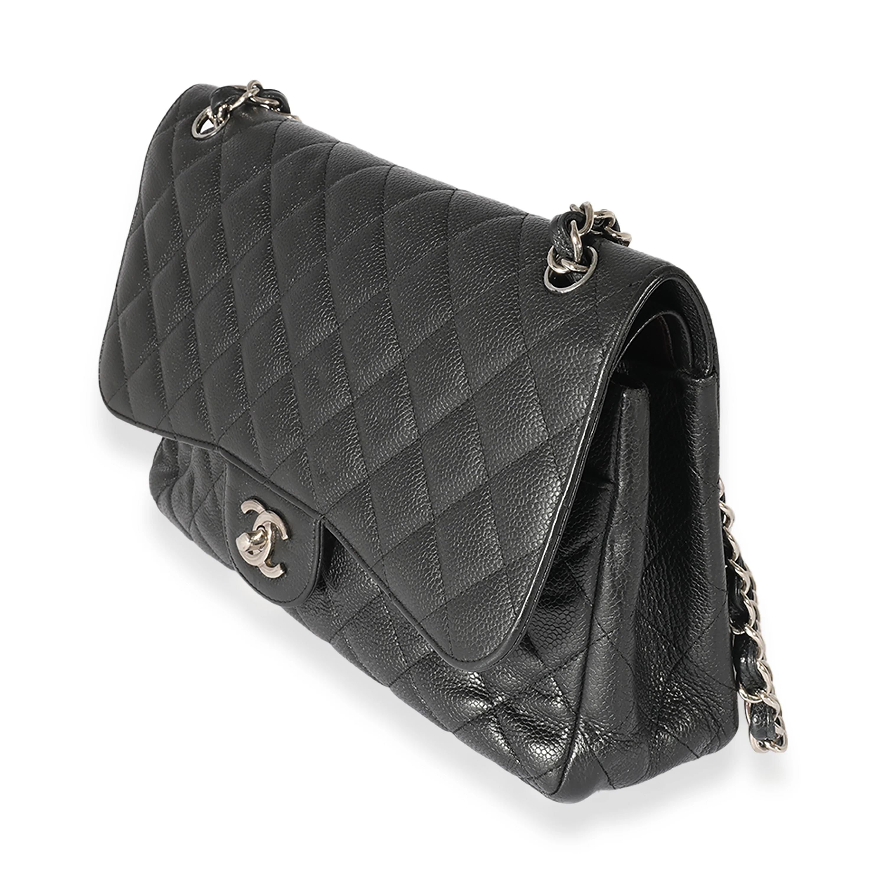 Black Caviar Leather Jumbo Double Flap Handbag - Image 2