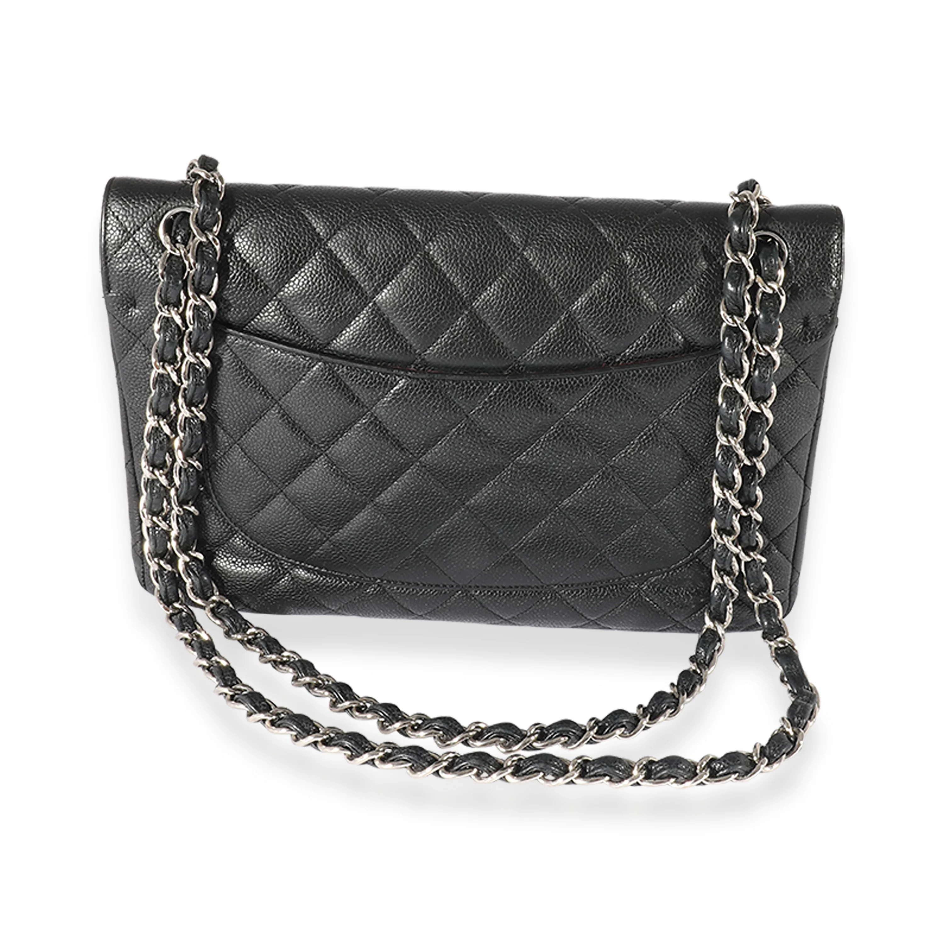 Black Caviar Leather Jumbo Double Flap Handbag - Image 3