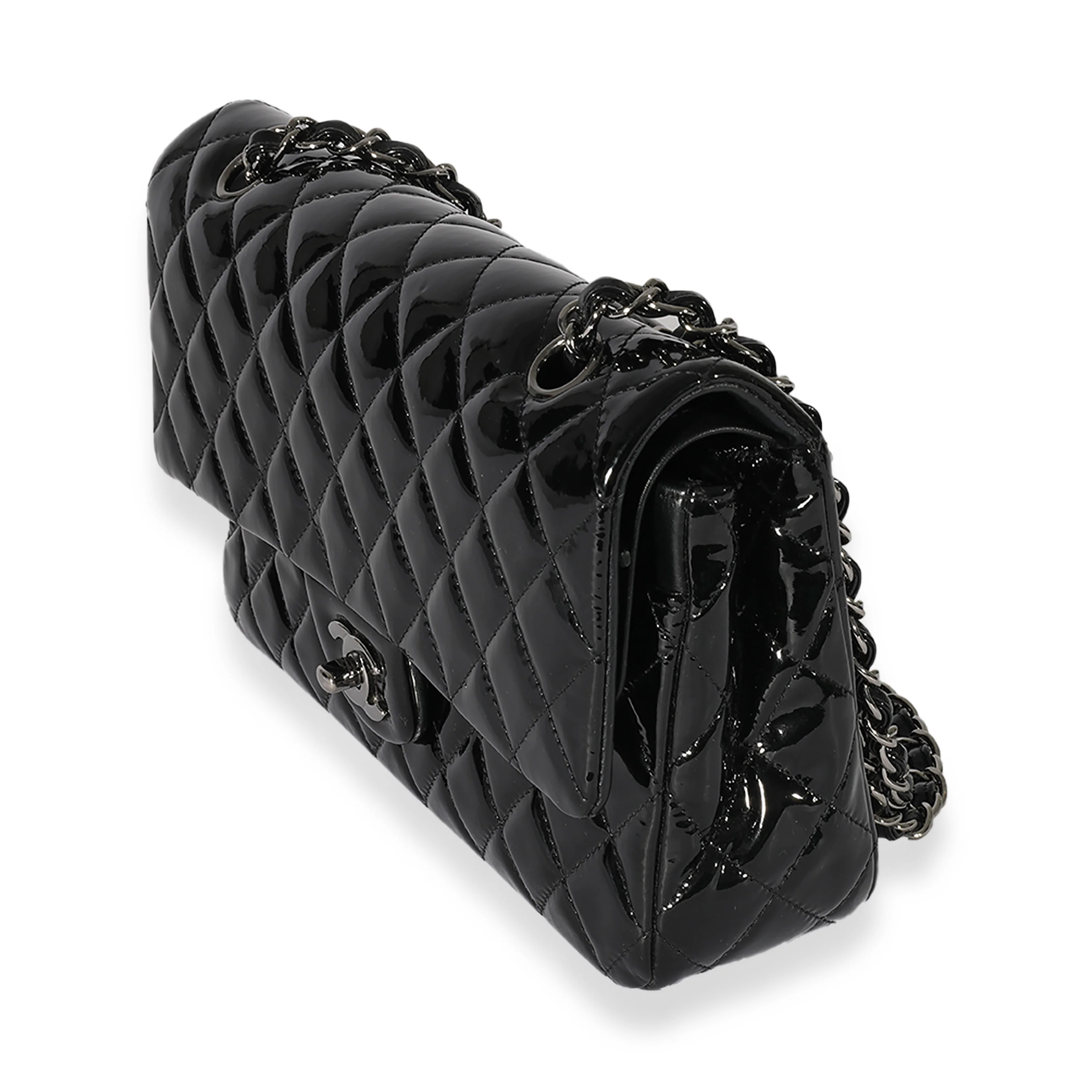 Chanel Black Quilted Patent Leather Medium Classic Double Flap Bag - Image 2