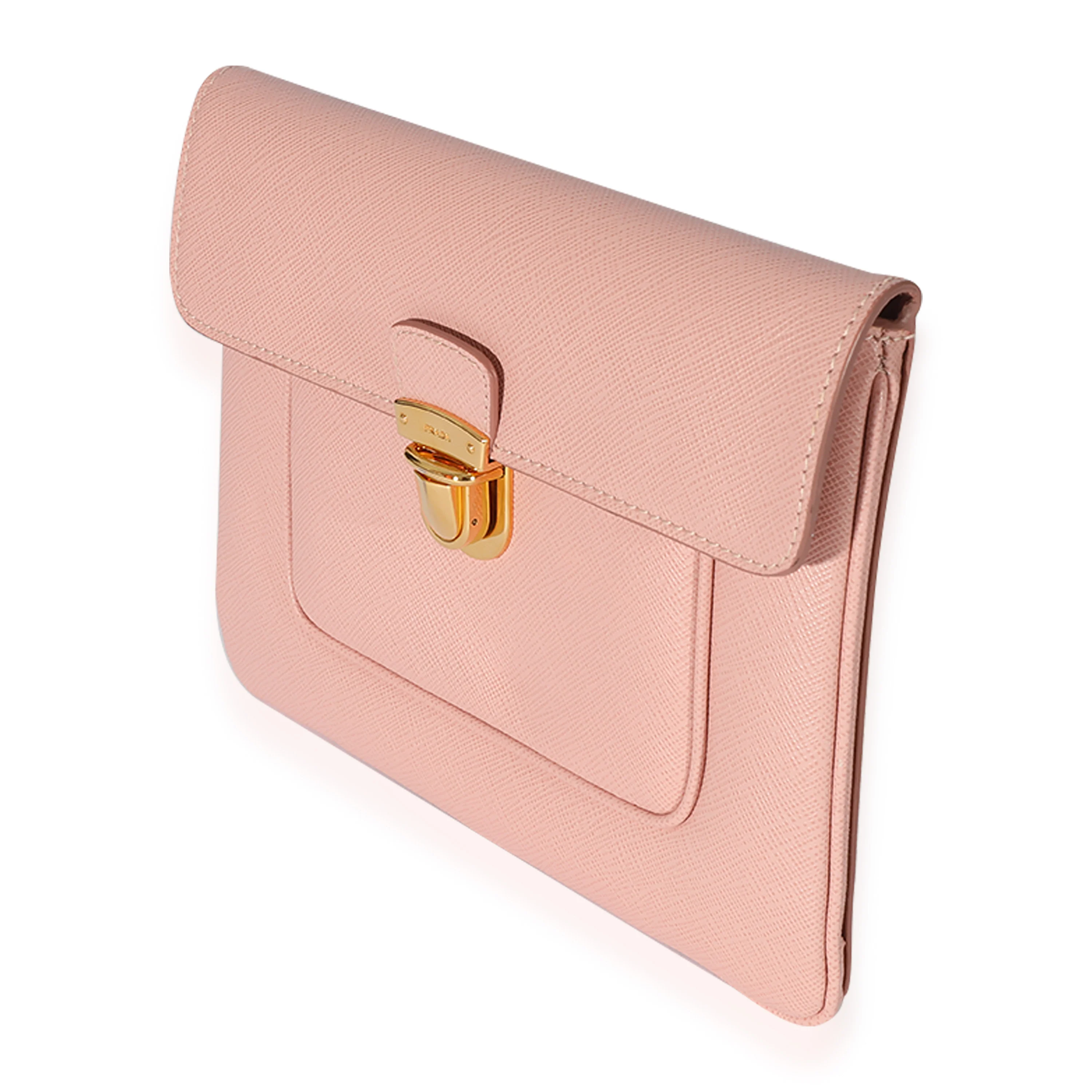 Prada Pink Saffiano Front Clasp Flap Clutch - Image 2