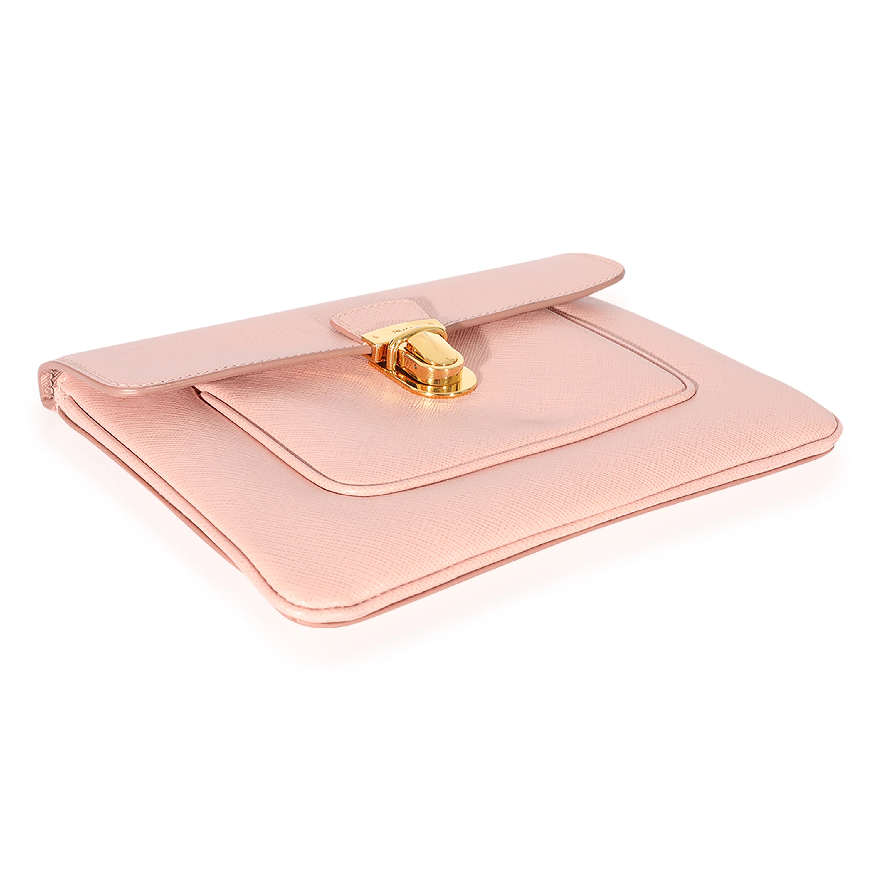 Prada Pink Saffiano Front Clasp Flap Clutch - Image 4