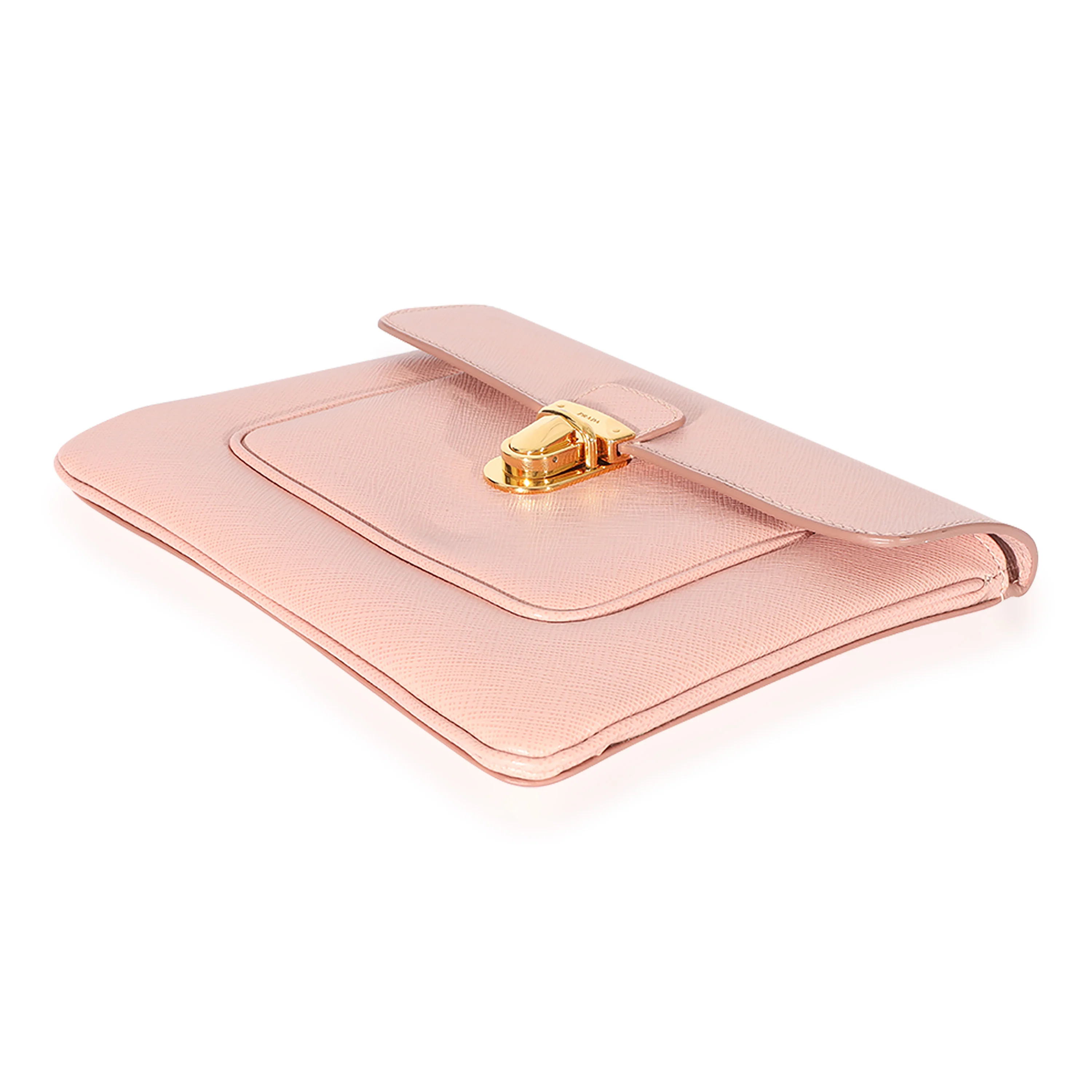 Prada Pink Saffiano Front Clasp Flap Clutch - Image 6