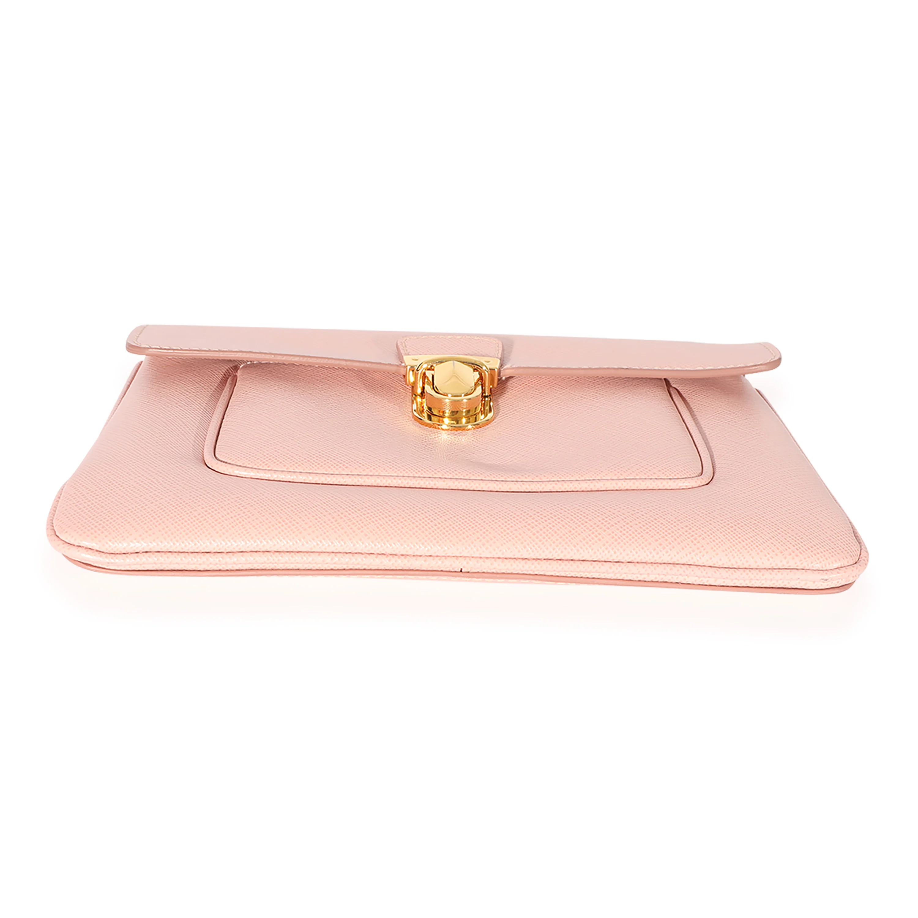 Prada Pink Saffiano Front Clasp Flap Clutch - Image 7