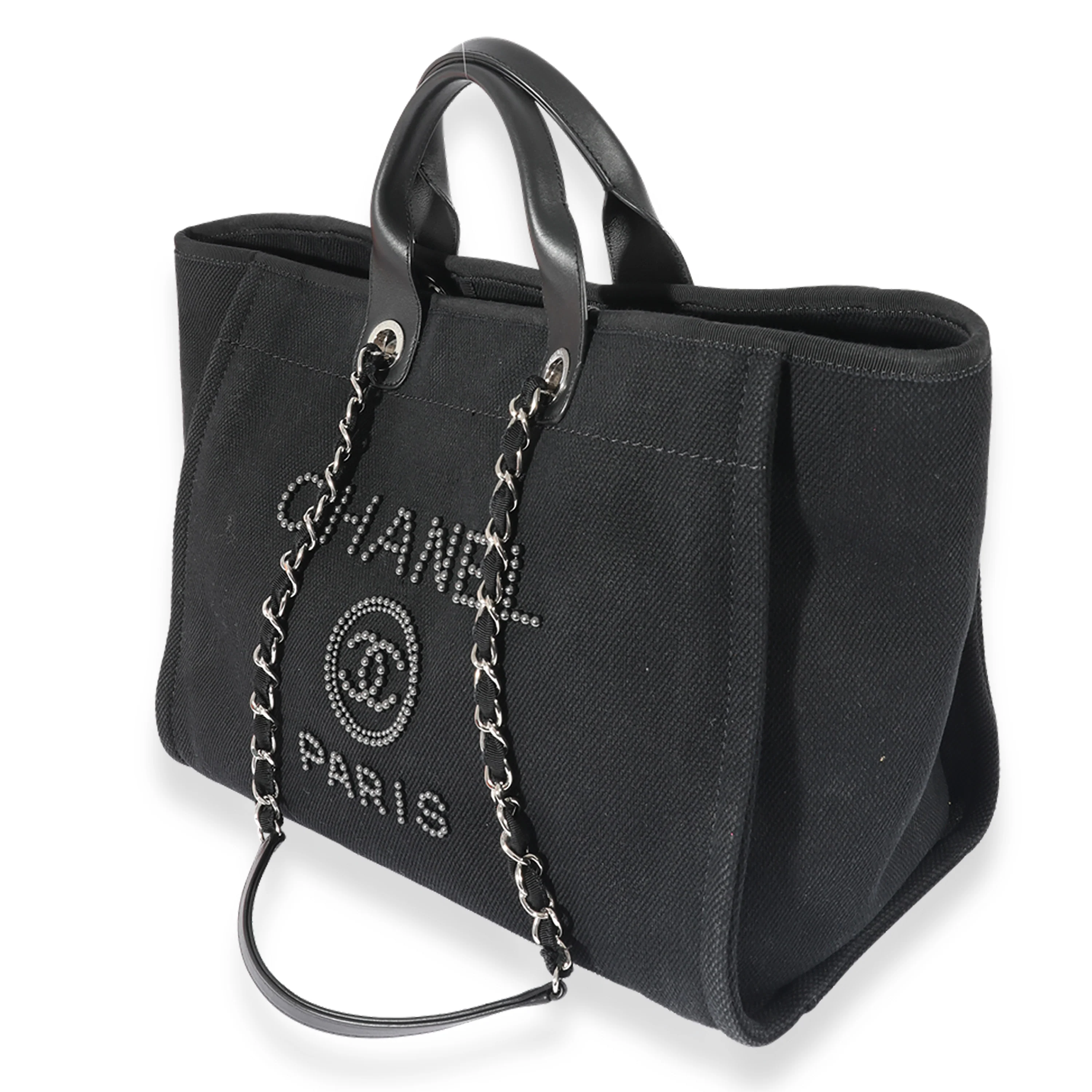 Chanel Black Canvas Pearl Large Deauville Tote - Image 2