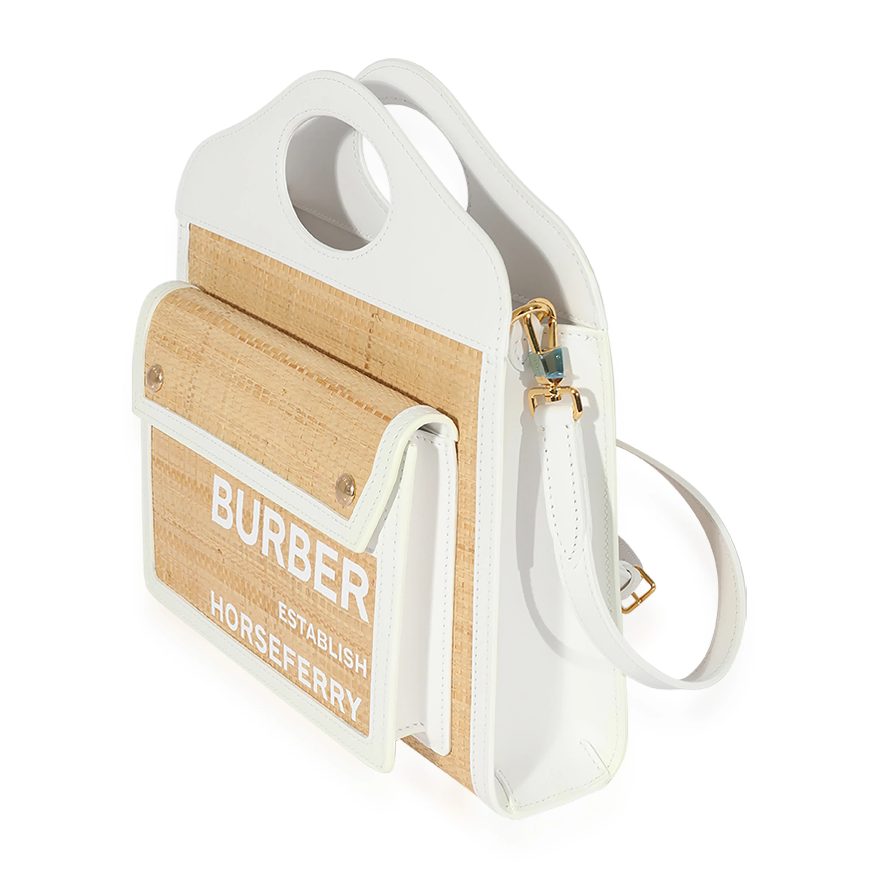 Burberry White Leather & Natural Raffia Mini Pocket Bag - Image 2