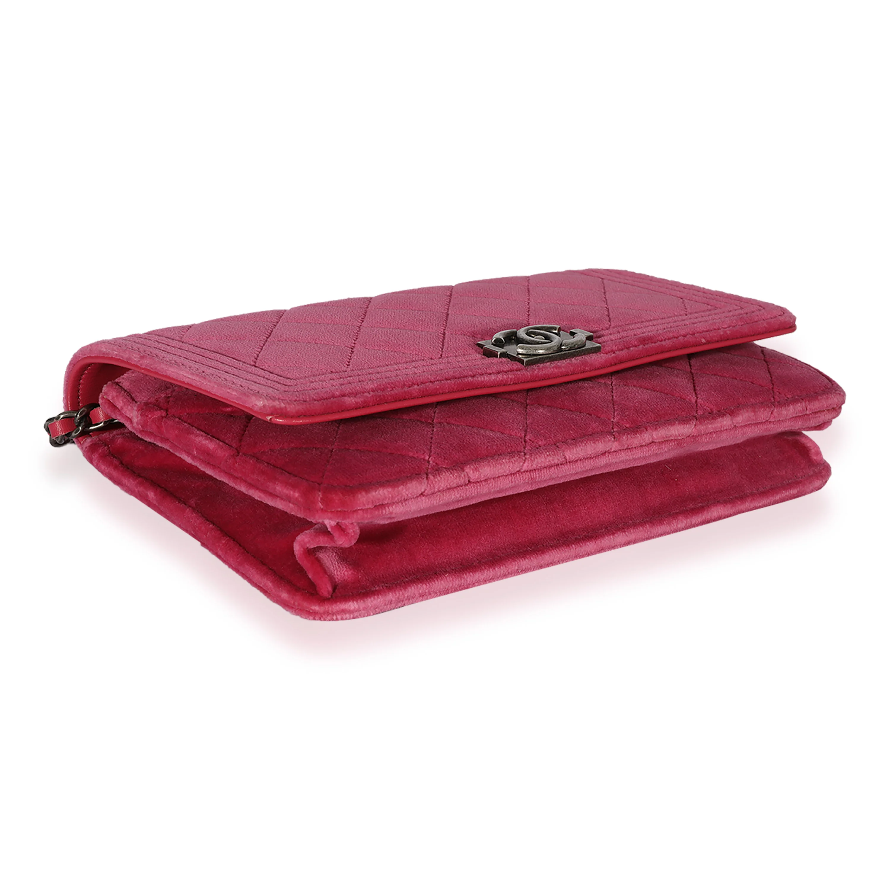 Chanel Pink Velvet Boy Wallet On Chain - Image 6