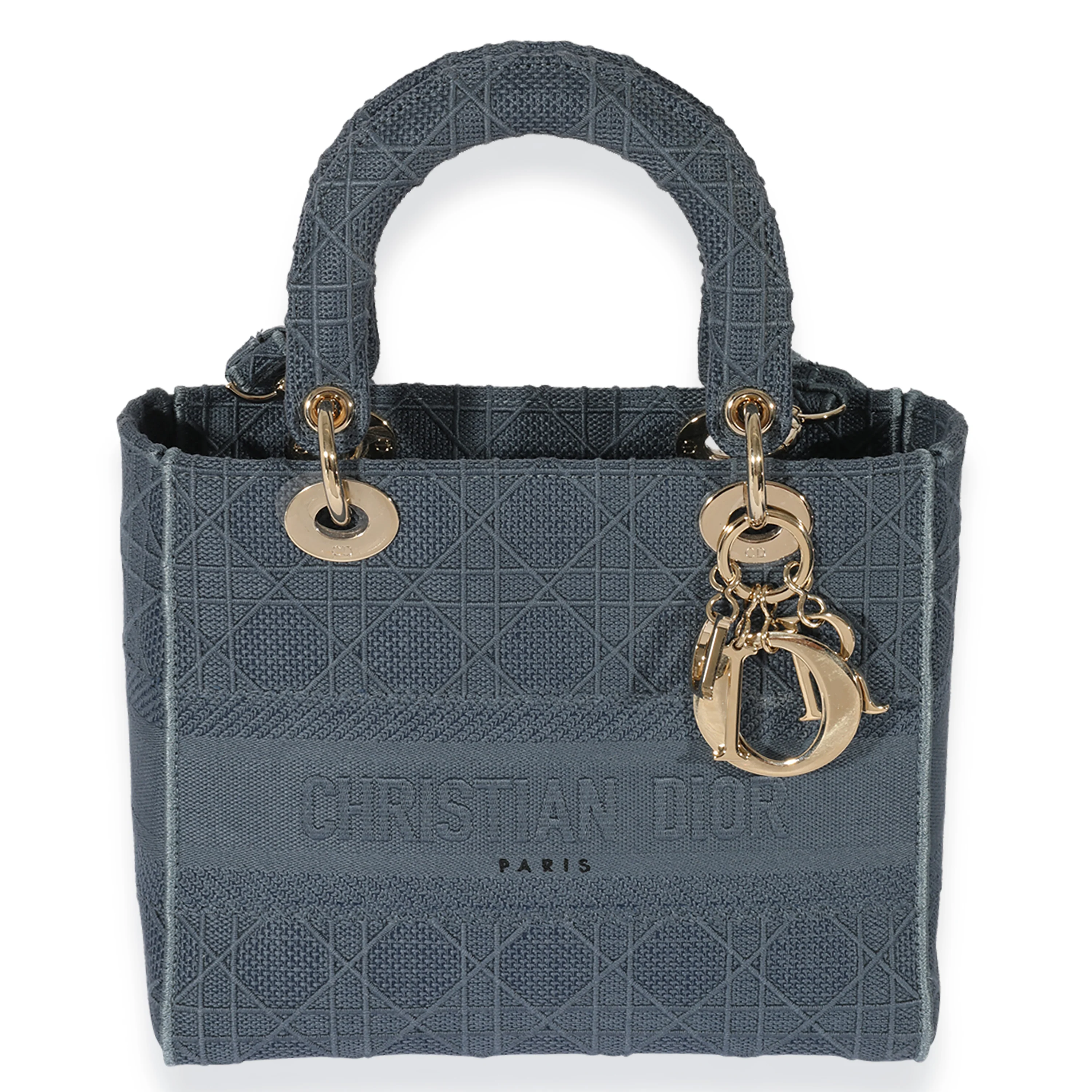 Dior Blue Canvas Embroidered Cannage Medium Lady D-Lite Bag