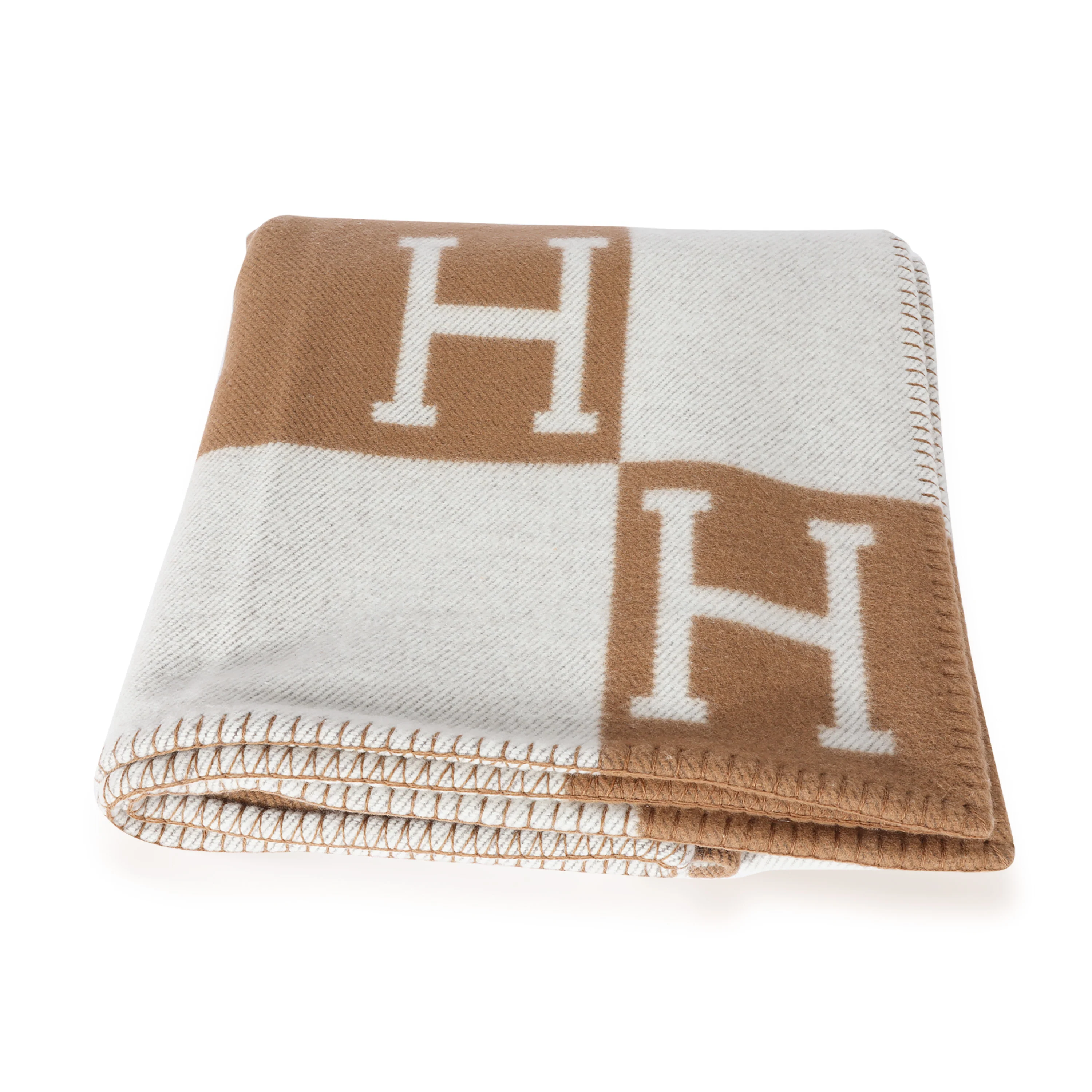 Hermès Ecru Camel Wool Avalon Throw Blanket