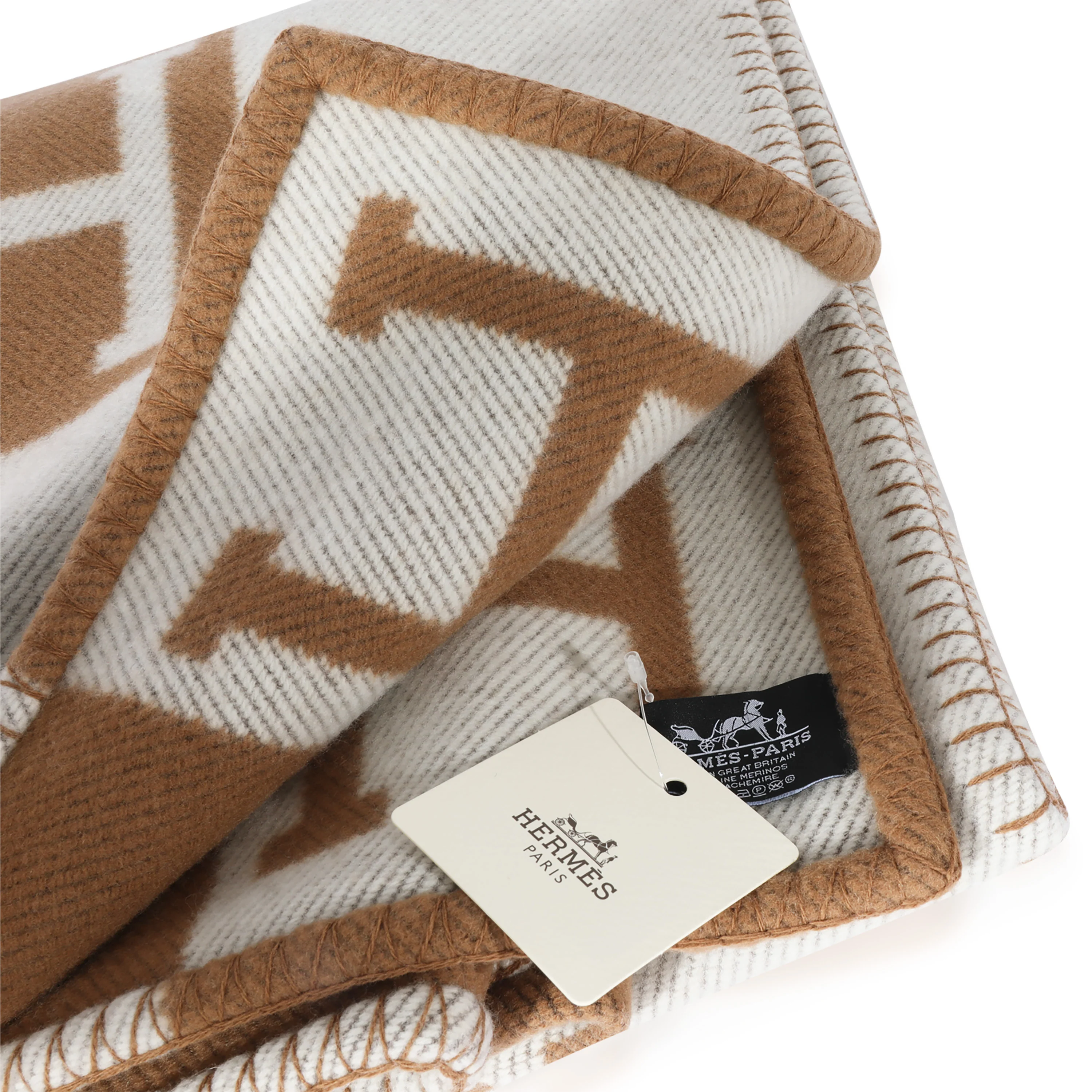 Hermès Ecru Camel Wool Avalon Throw Blanket - Image 2