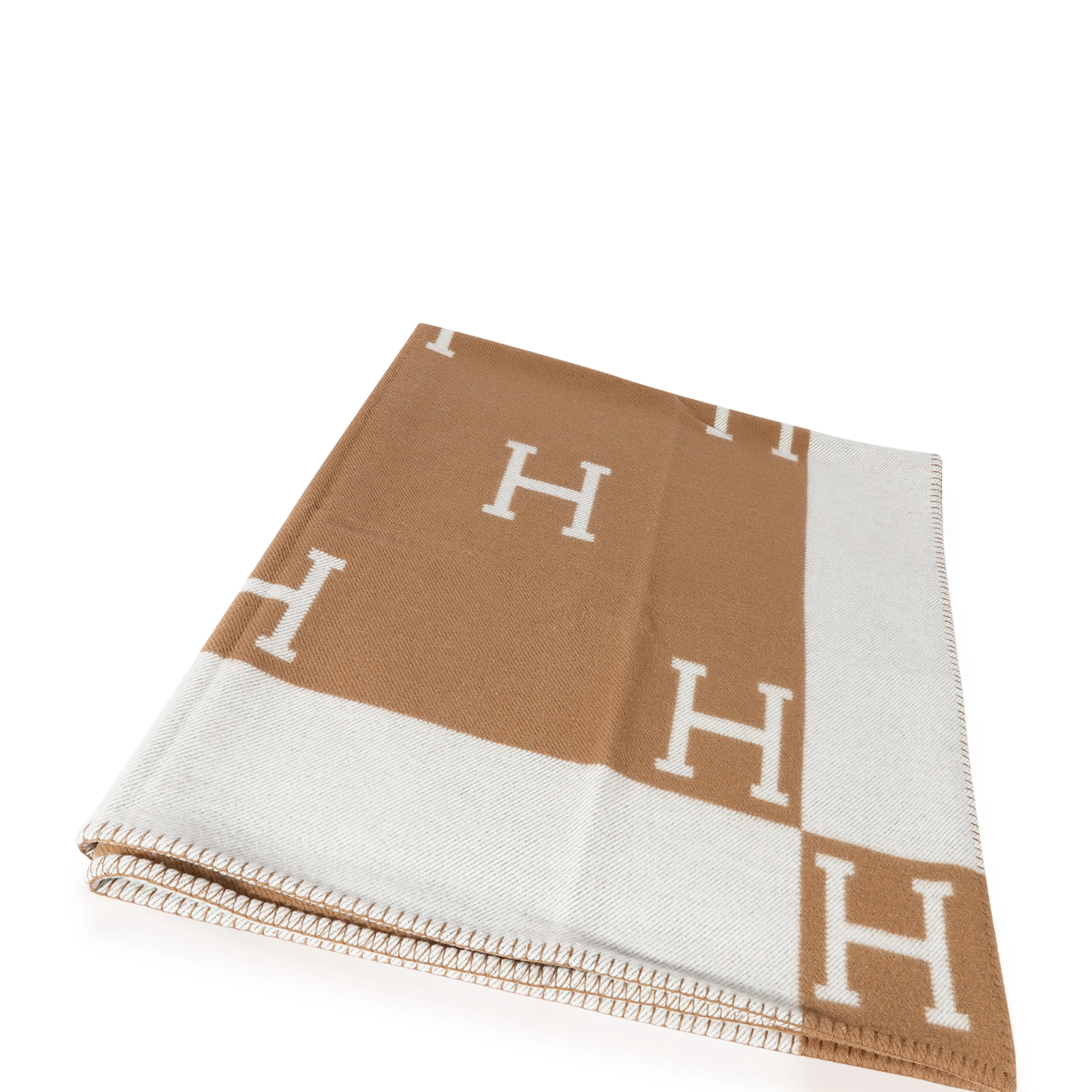 Hermès Ecru Camel Wool Avalon Throw Blanket - Image 3