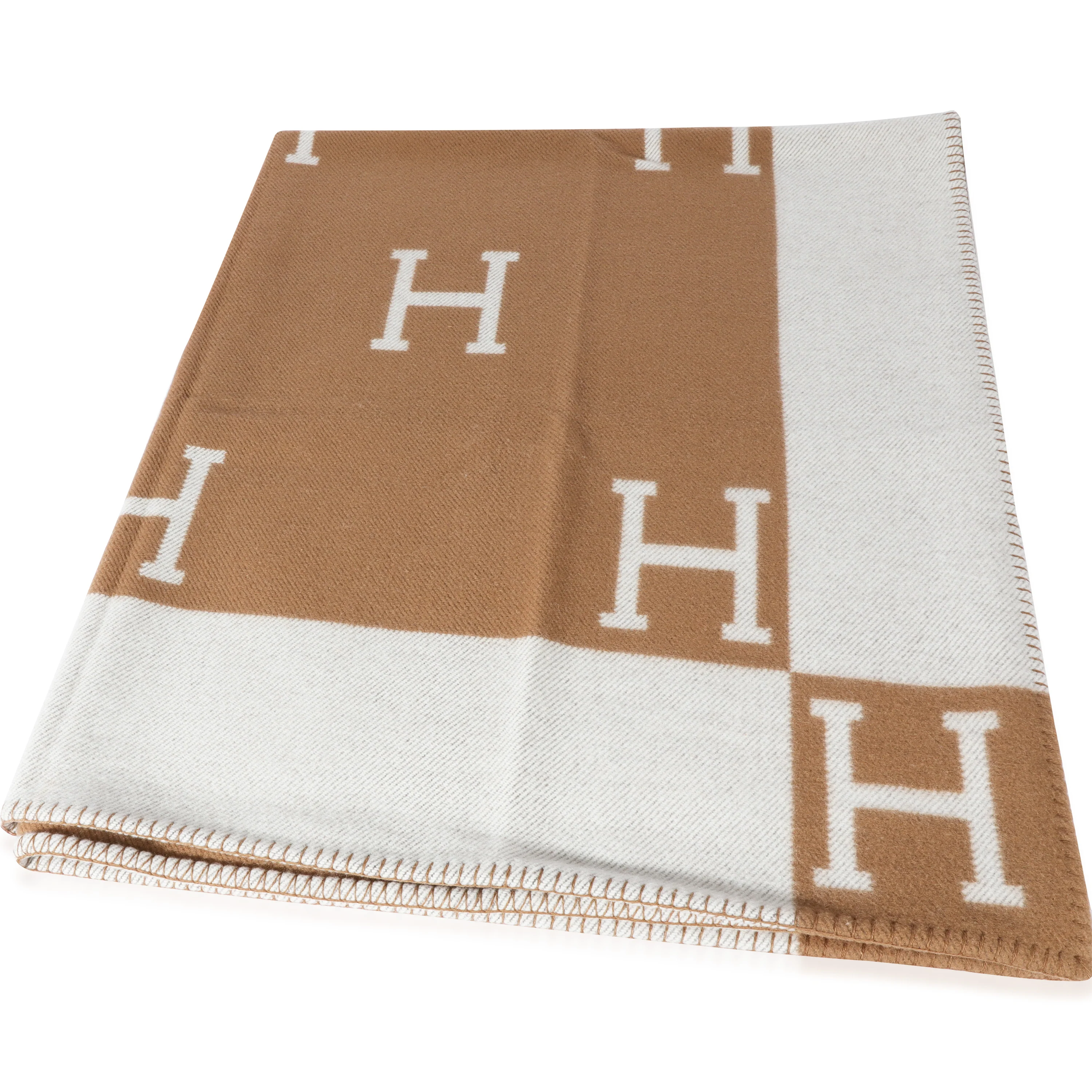 Hermès Ecru Camel Wool Avalon Throw Blanket - Image 5