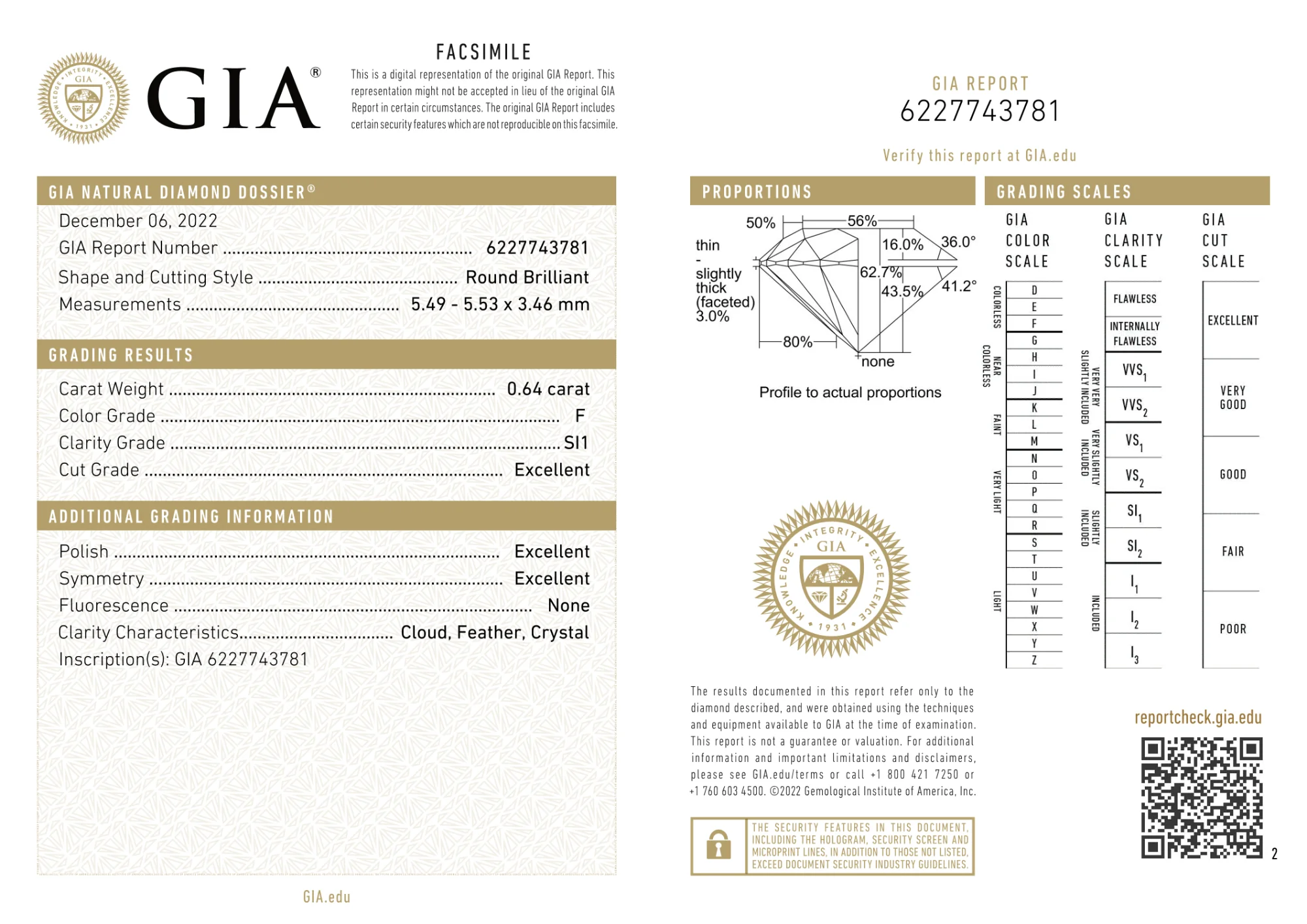 GIA Certified 0.64 Ct Round cut F SI1 Loose Diamond - Image 2