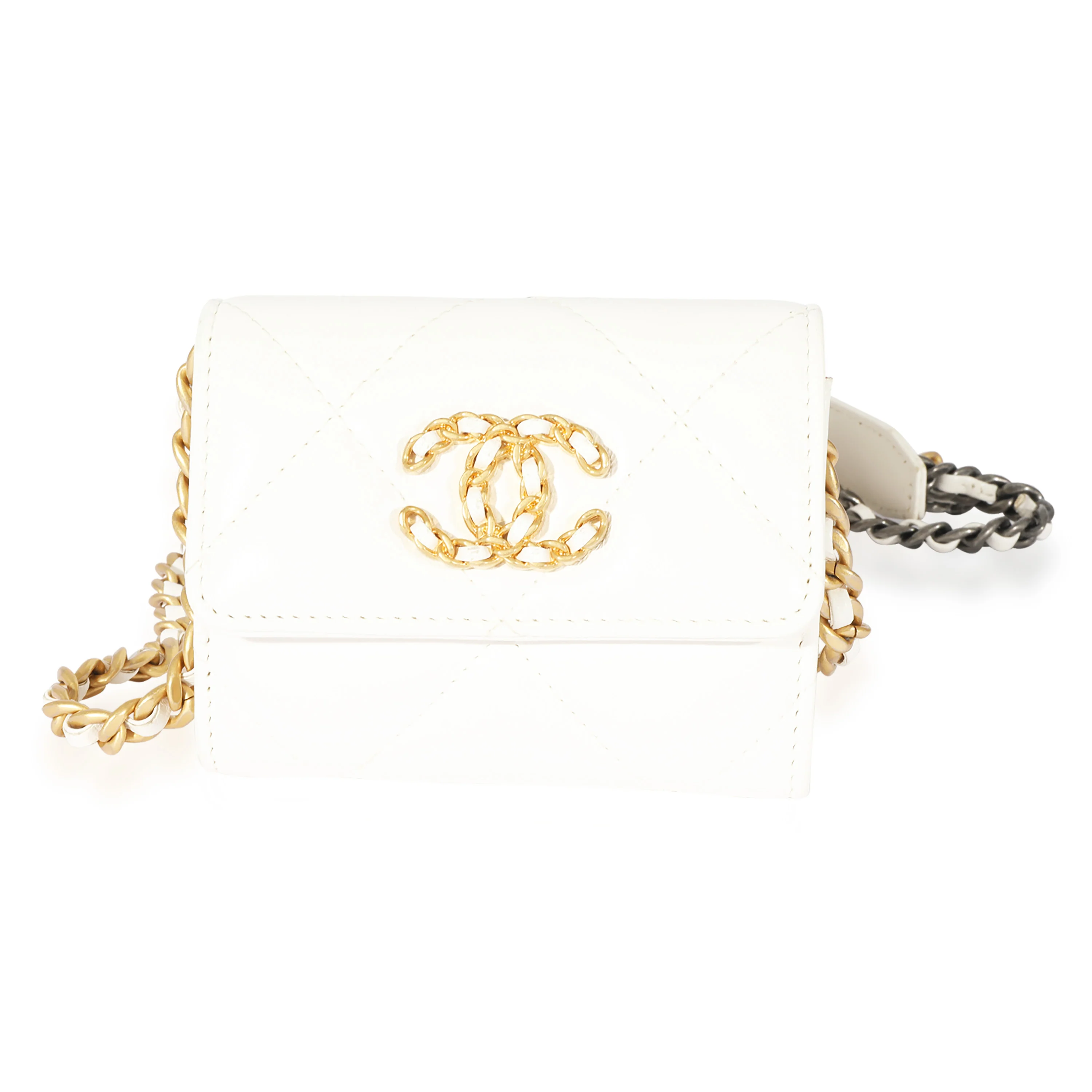 Chanel Chanel 19 White Leather Card Holder On Chain