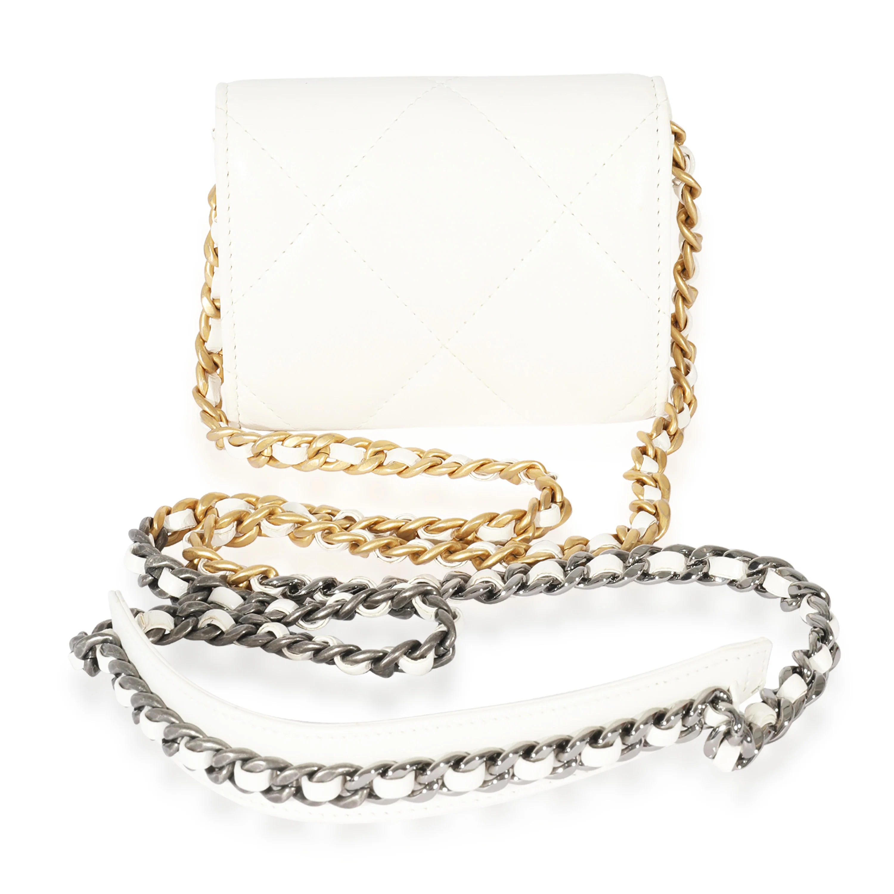Chanel Chanel 19 White Leather Card Holder On Chain - Image 5