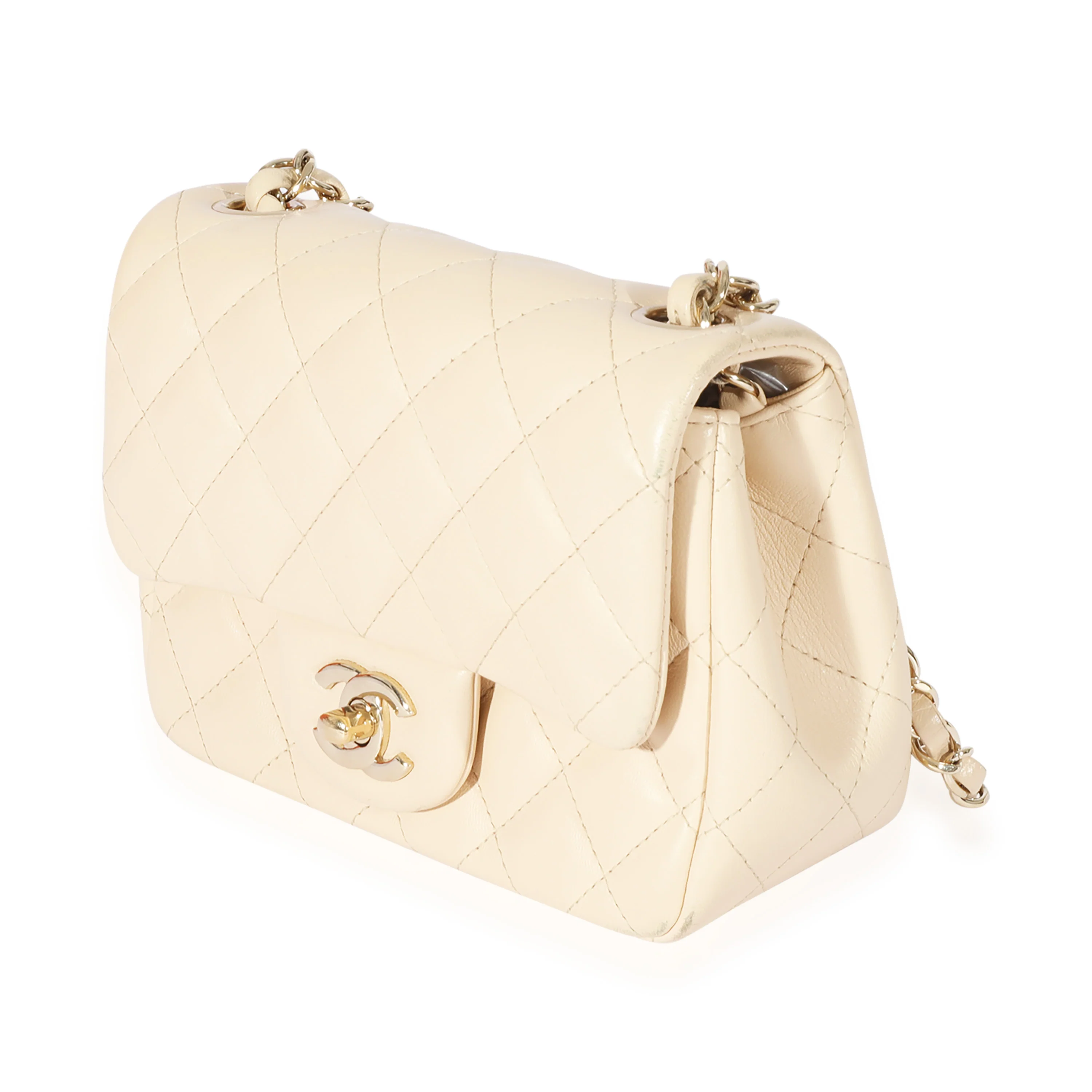 Beige Quilted Lambskin Mini Square Classic Flap Bag - Image 2