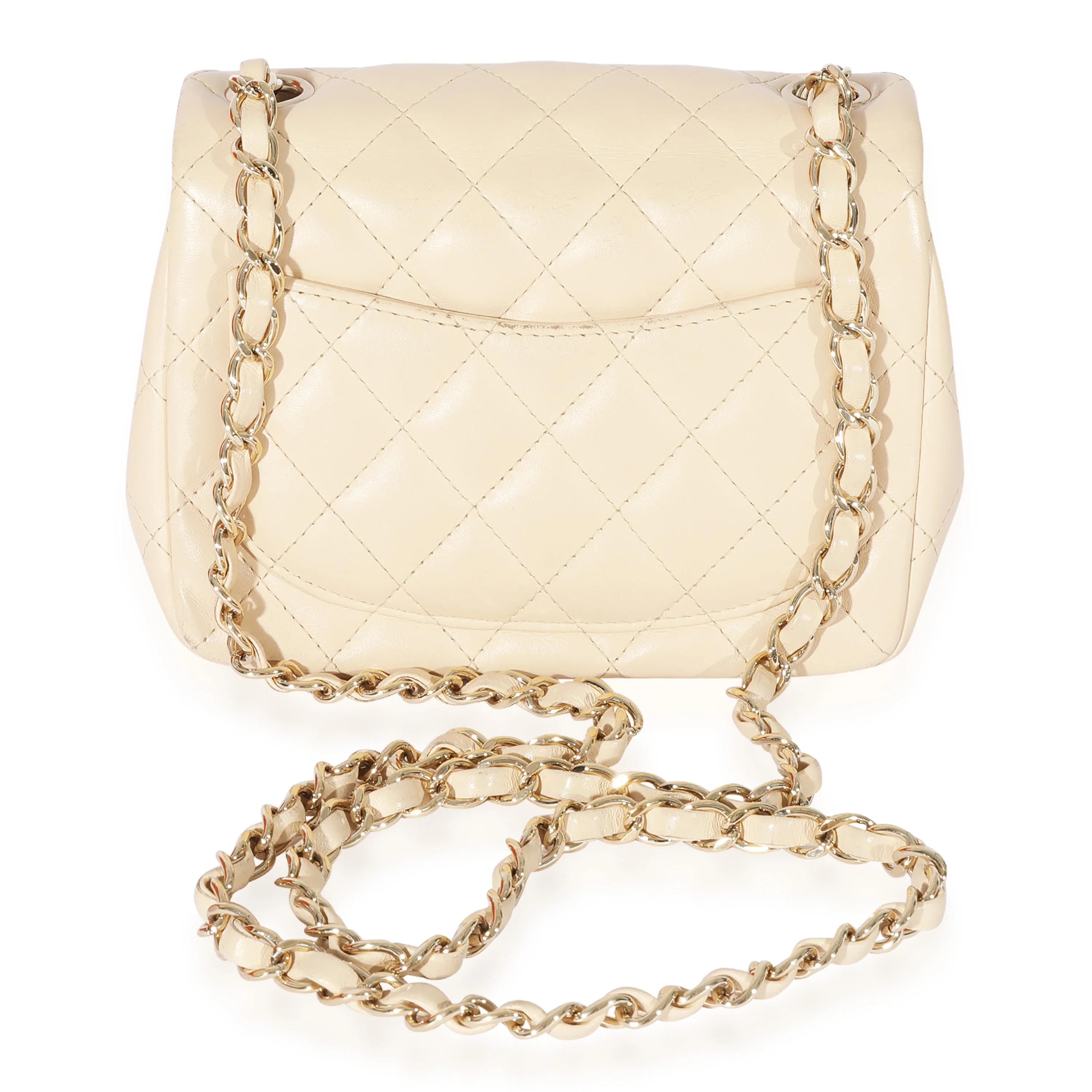 Beige Quilted Lambskin Mini Square Classic Flap Bag - Image 3
