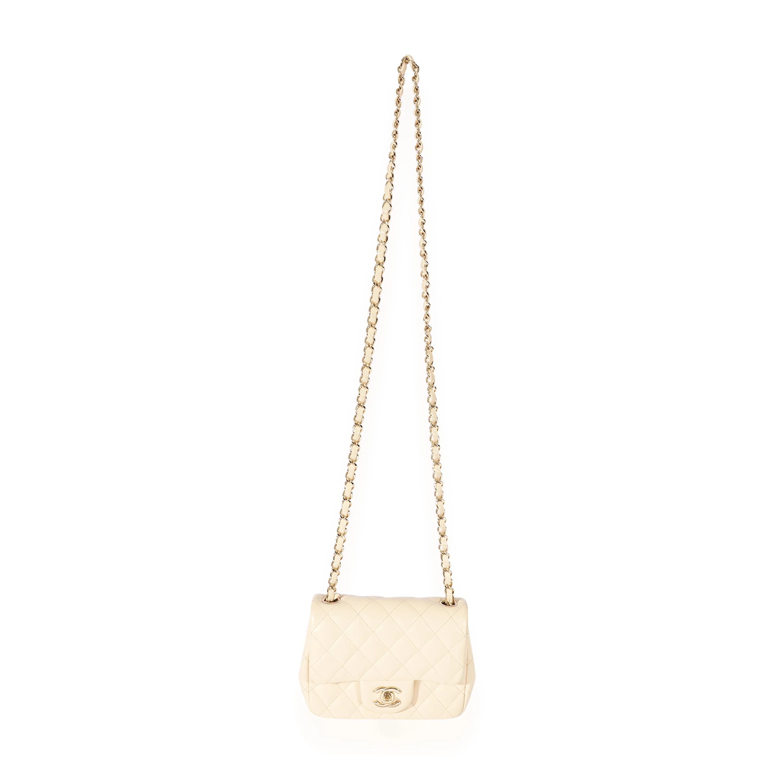 Beige Quilted Lambskin Mini Square Classic Flap Bag - Image 4