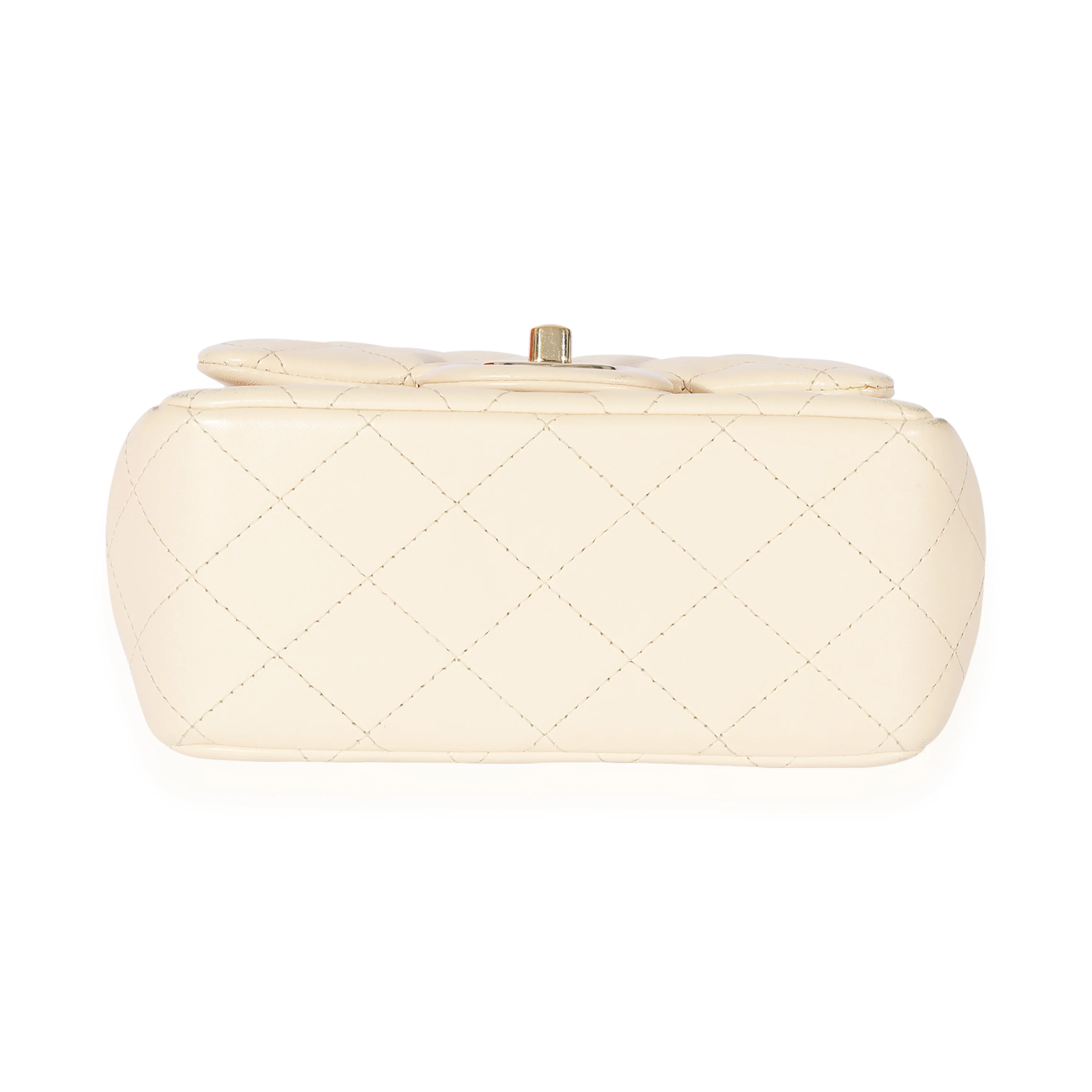 Beige Quilted Lambskin Mini Square Classic Flap Bag - Image 5