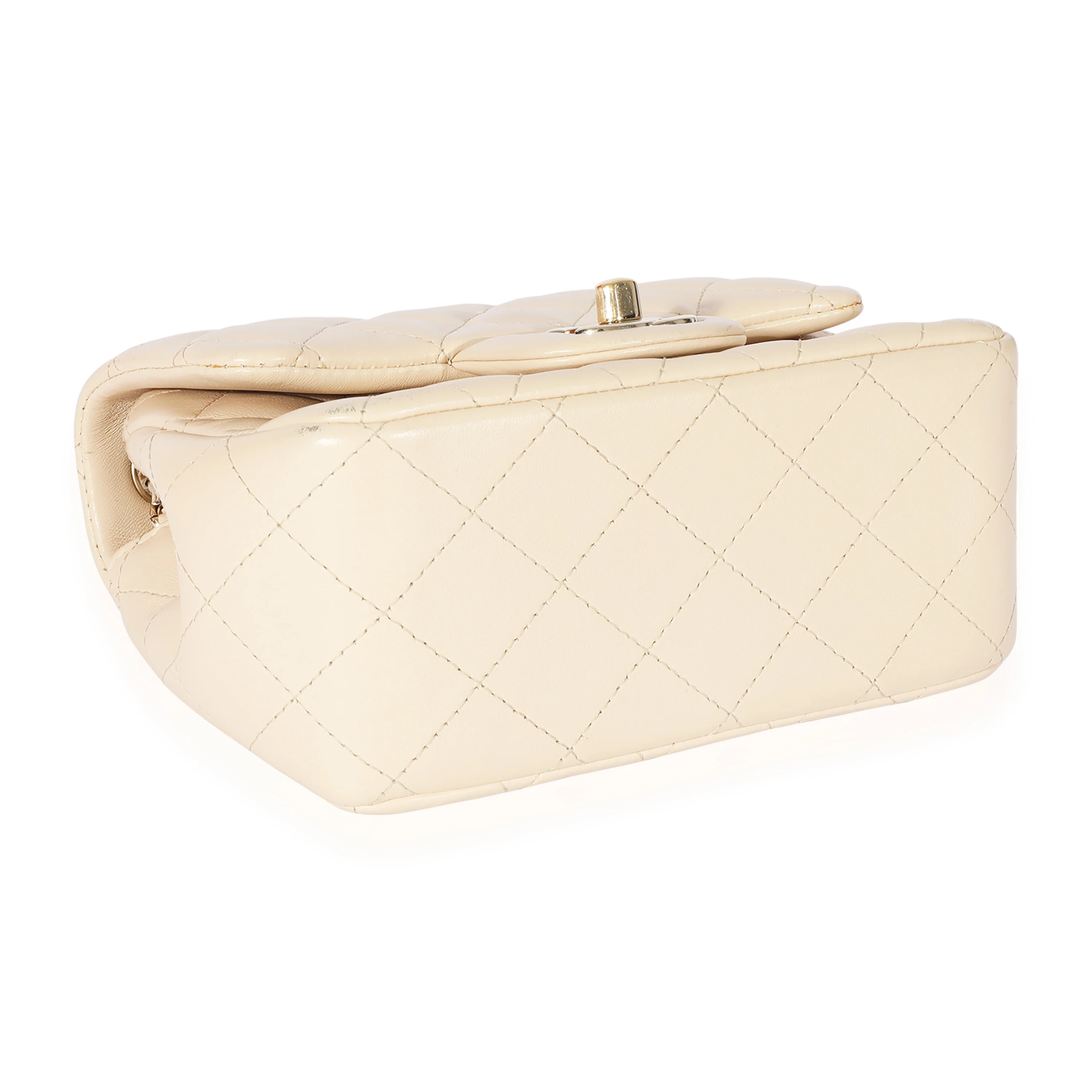 Beige Quilted Lambskin Mini Square Classic Flap Bag - Image 6