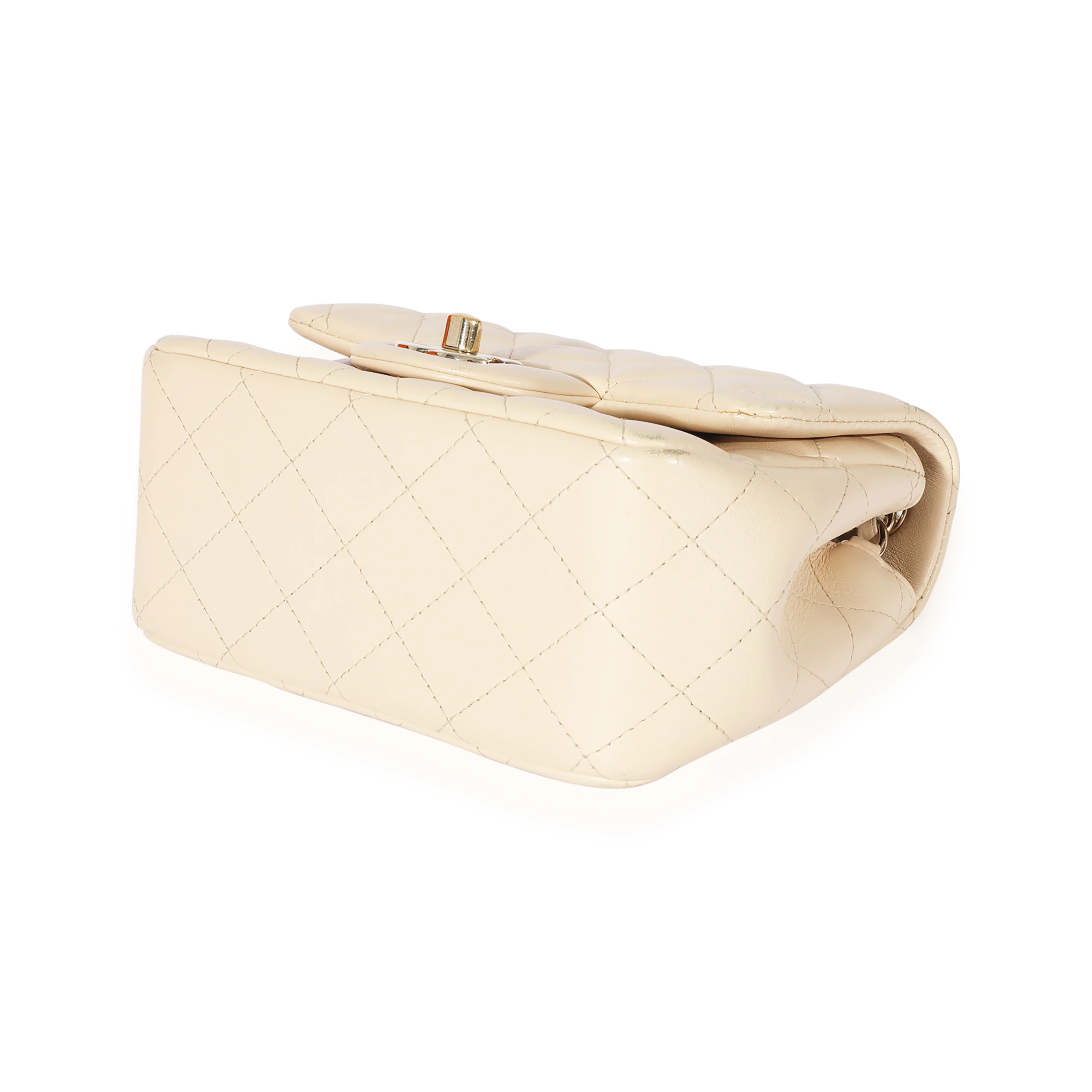 Beige Quilted Lambskin Mini Square Classic Flap Bag - Image 7