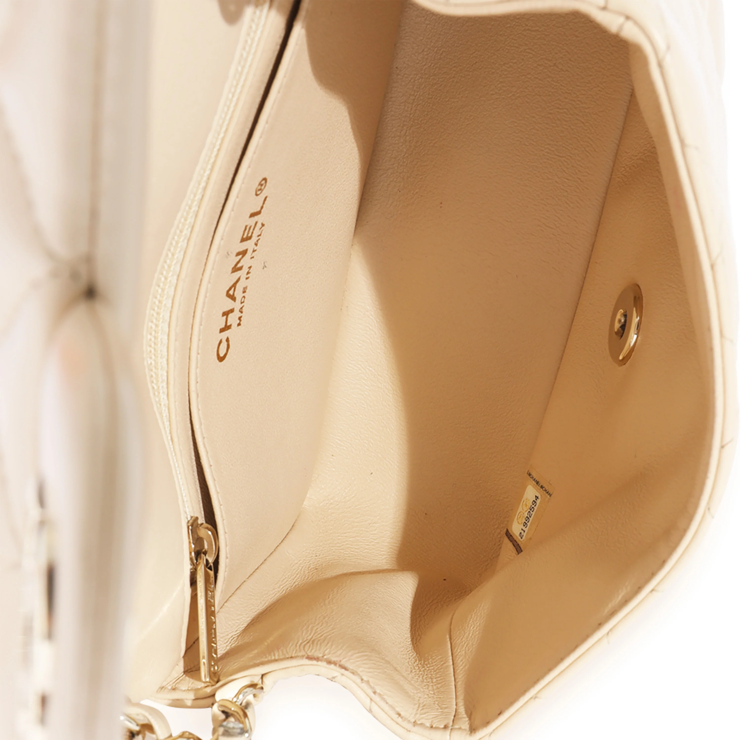 Beige Quilted Lambskin Mini Square Classic Flap Bag - Image 8
