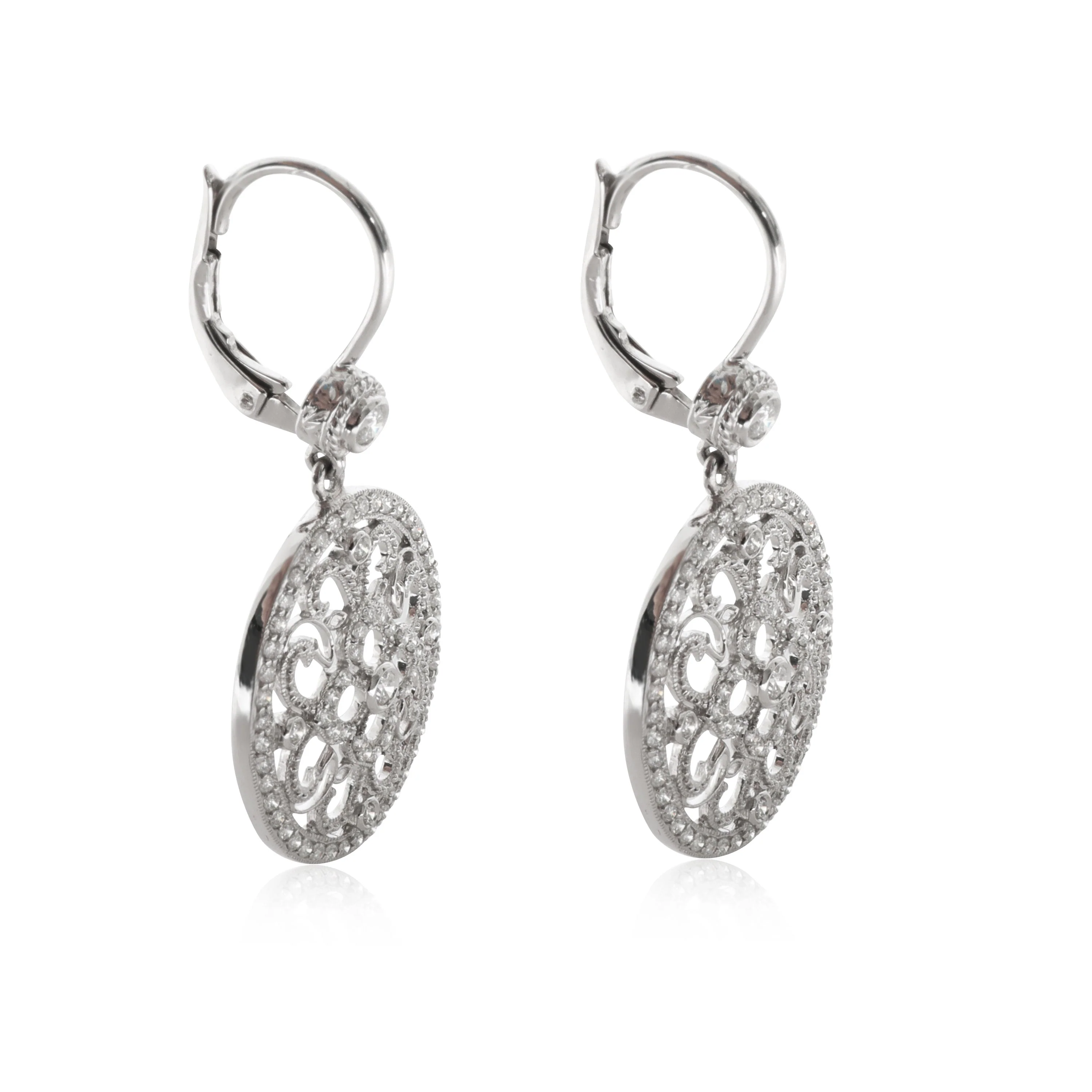 Penny Preville Diamond Oval Lace Earrings in 18KT White Gold 0.86 CTW - Image 2