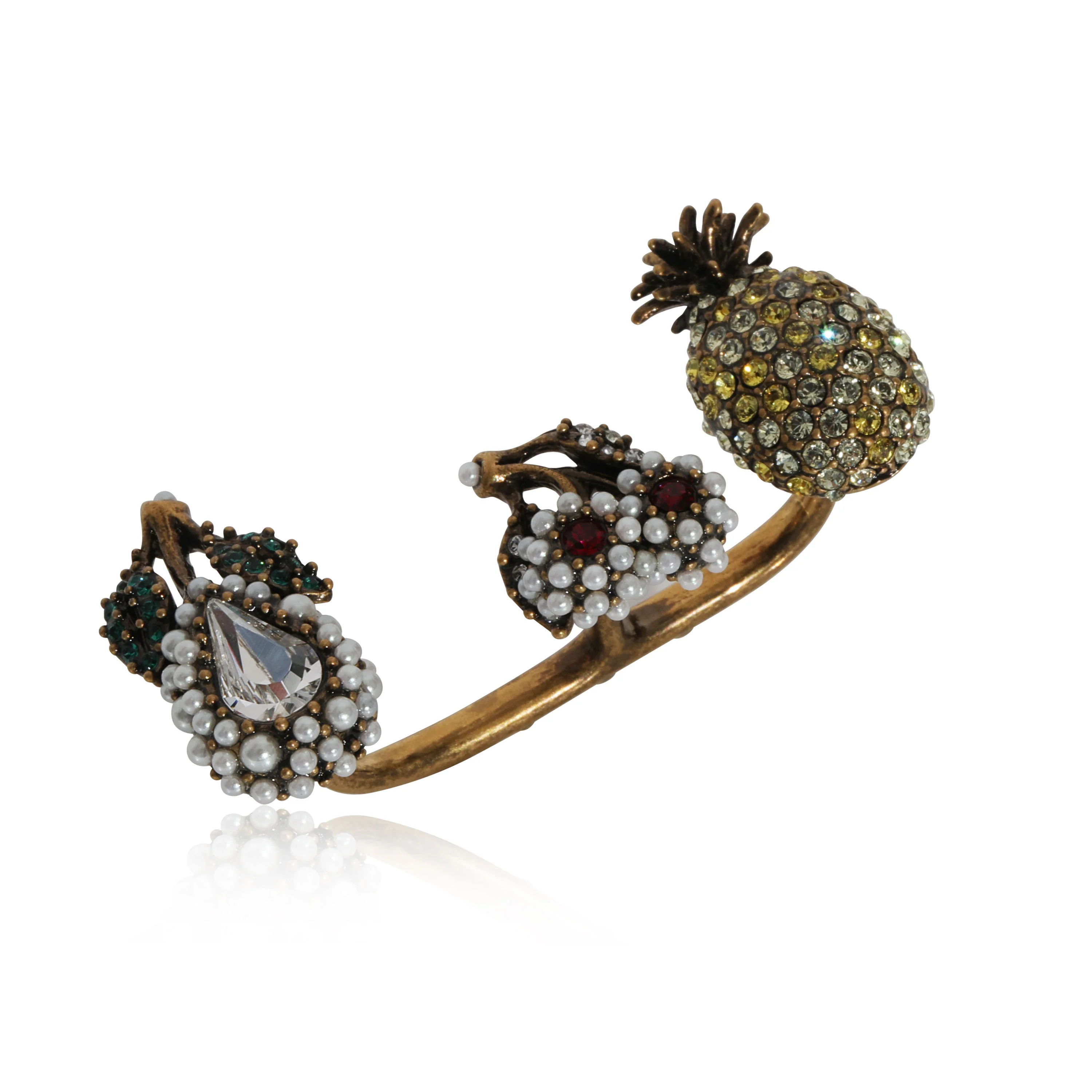 Faux Pearl & Crystals Fruit Charms Between The Finger Ring - Image 5