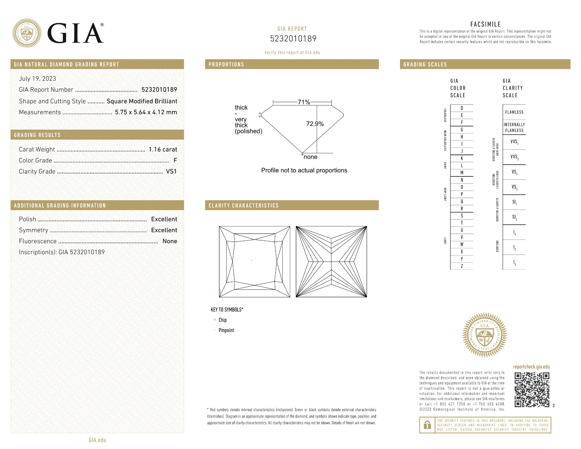 GIA Certified 1.16 Ct Princess cut F VS1 Loose Diamond - Image 2
