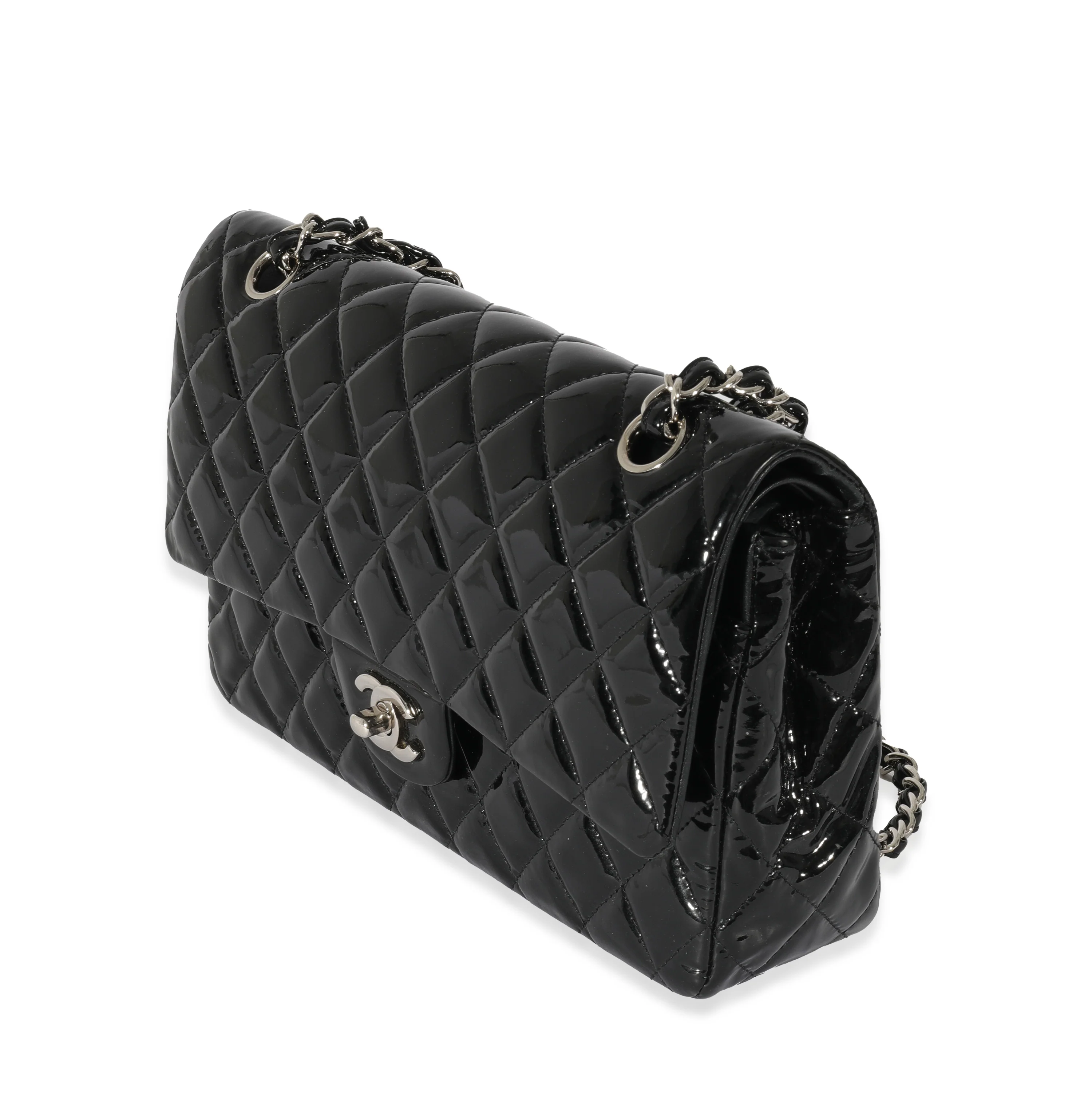 Black Quilted Patent Leather Medium Classic Double Flap Bag - Image 2