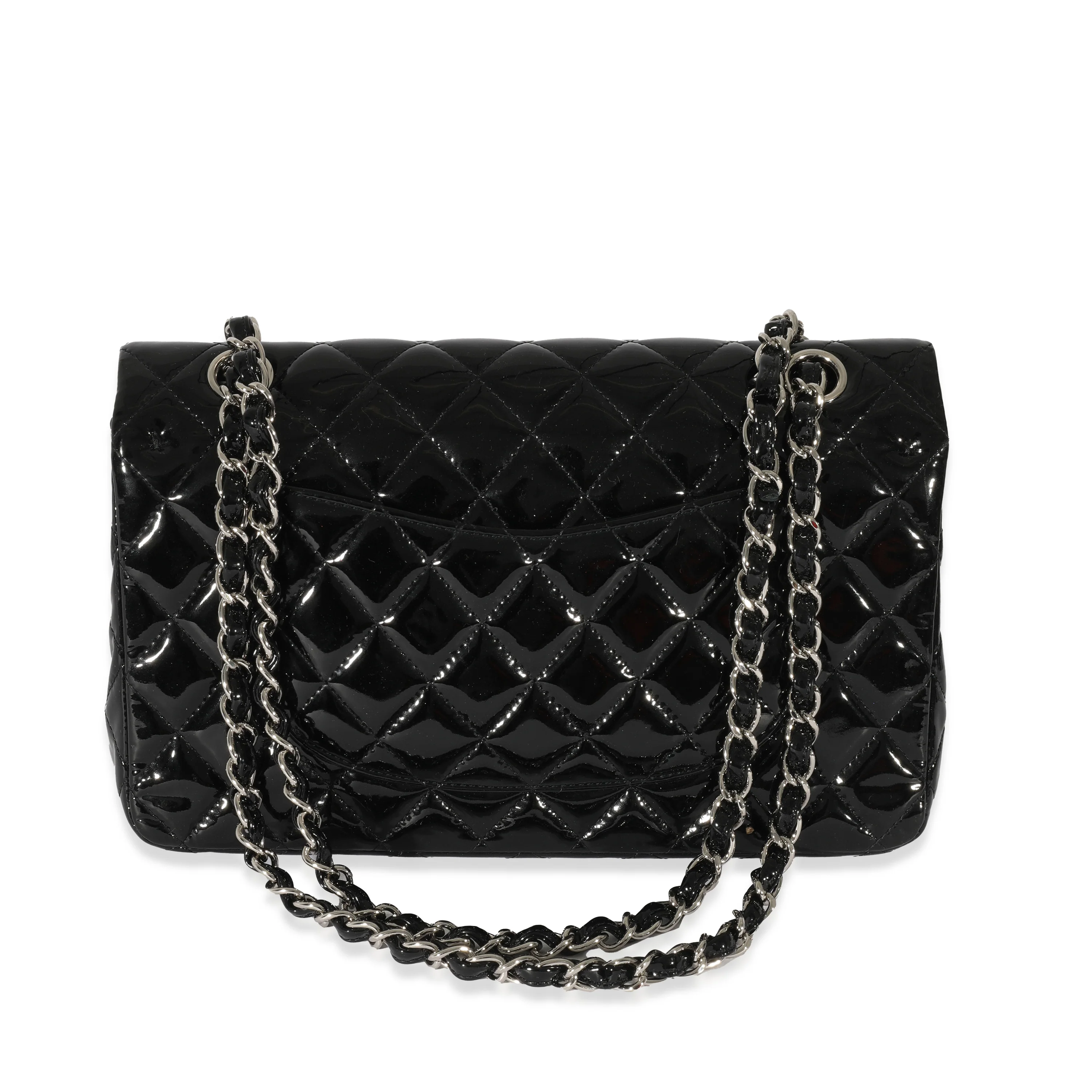Black Quilted Patent Leather Medium Classic Double Flap Bag - Image 3