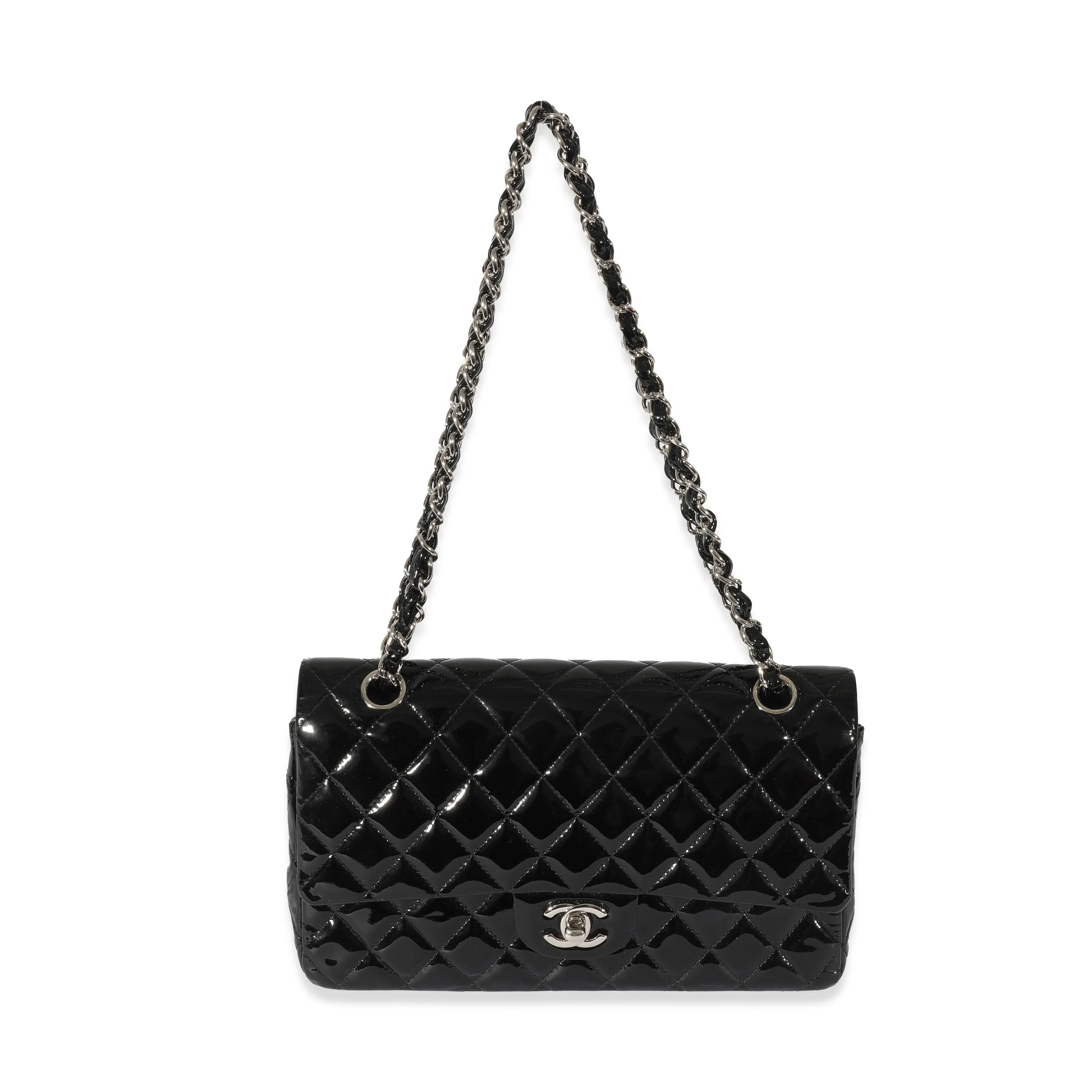 Black Quilted Patent Leather Medium Classic Double Flap Bag - Image 4
