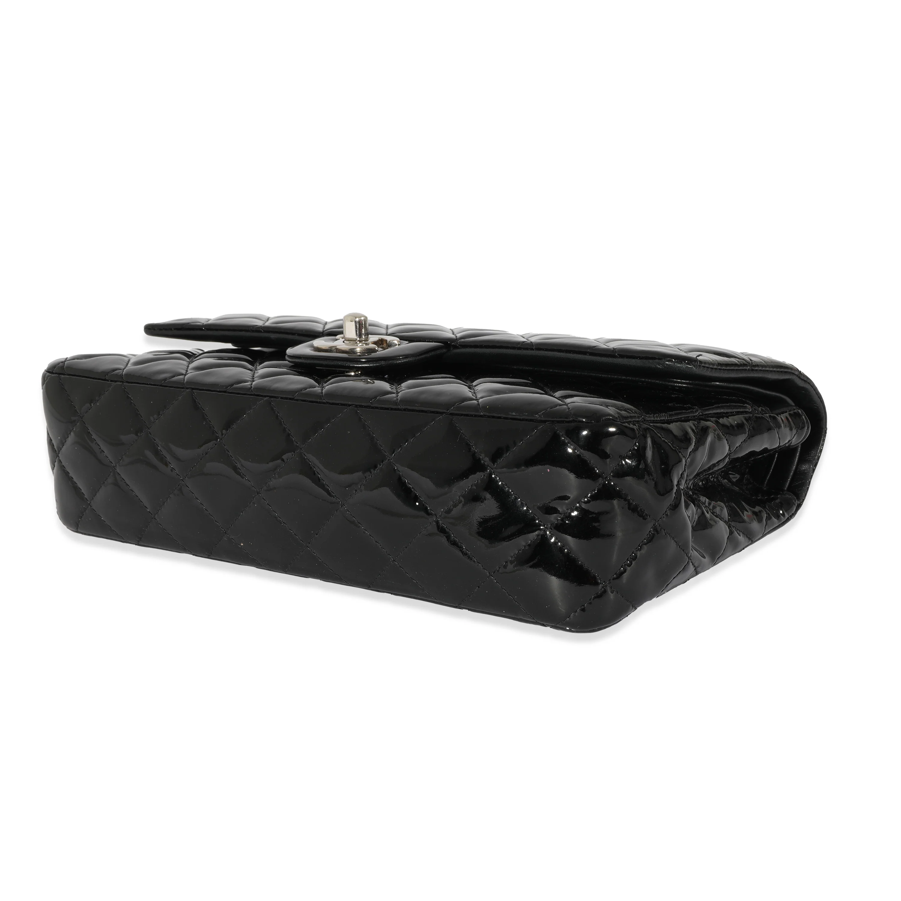 Black Quilted Patent Leather Medium Classic Double Flap Bag - Image 7