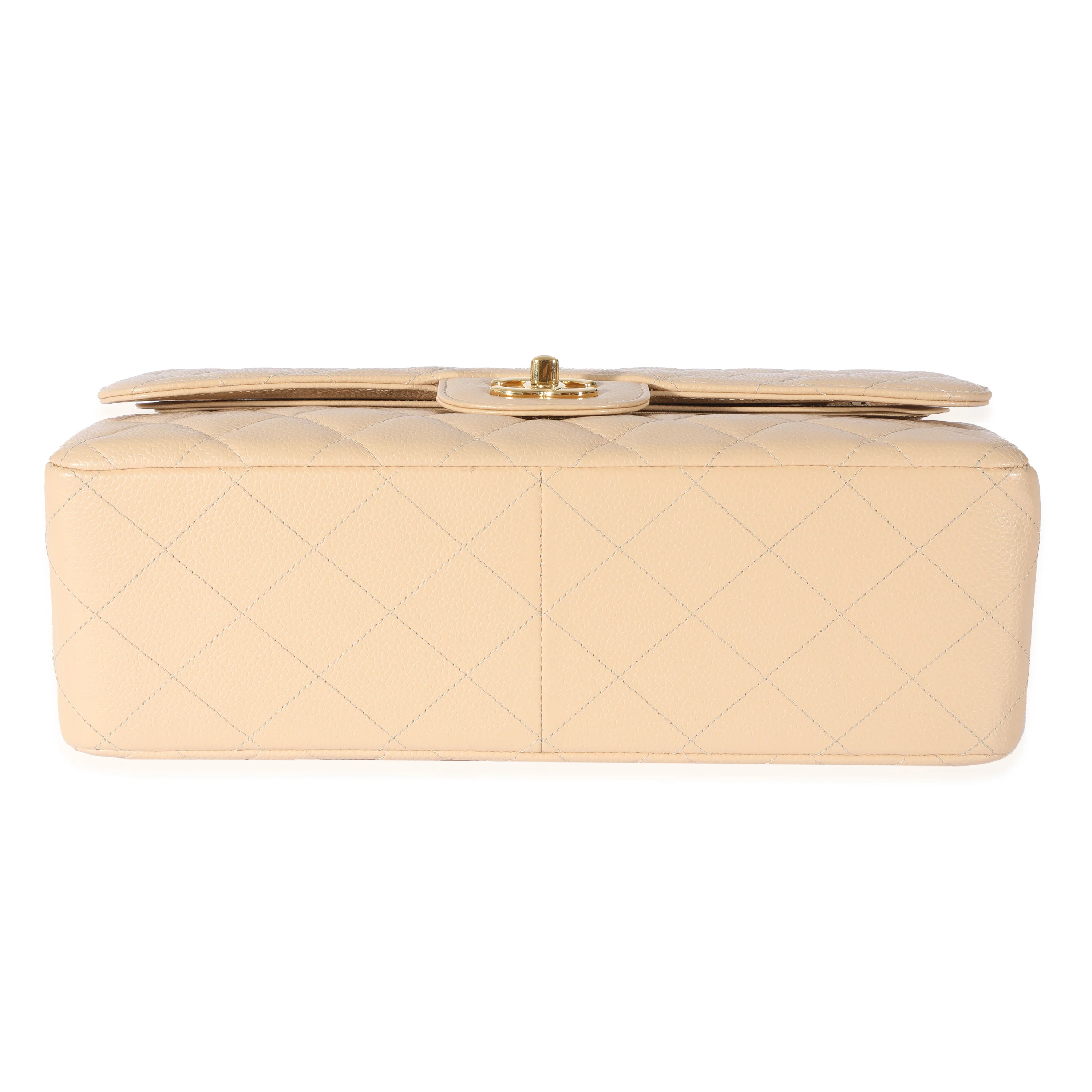 Beige Quilted Caviar Jumbo Classic Double Flap Bag - Image 5