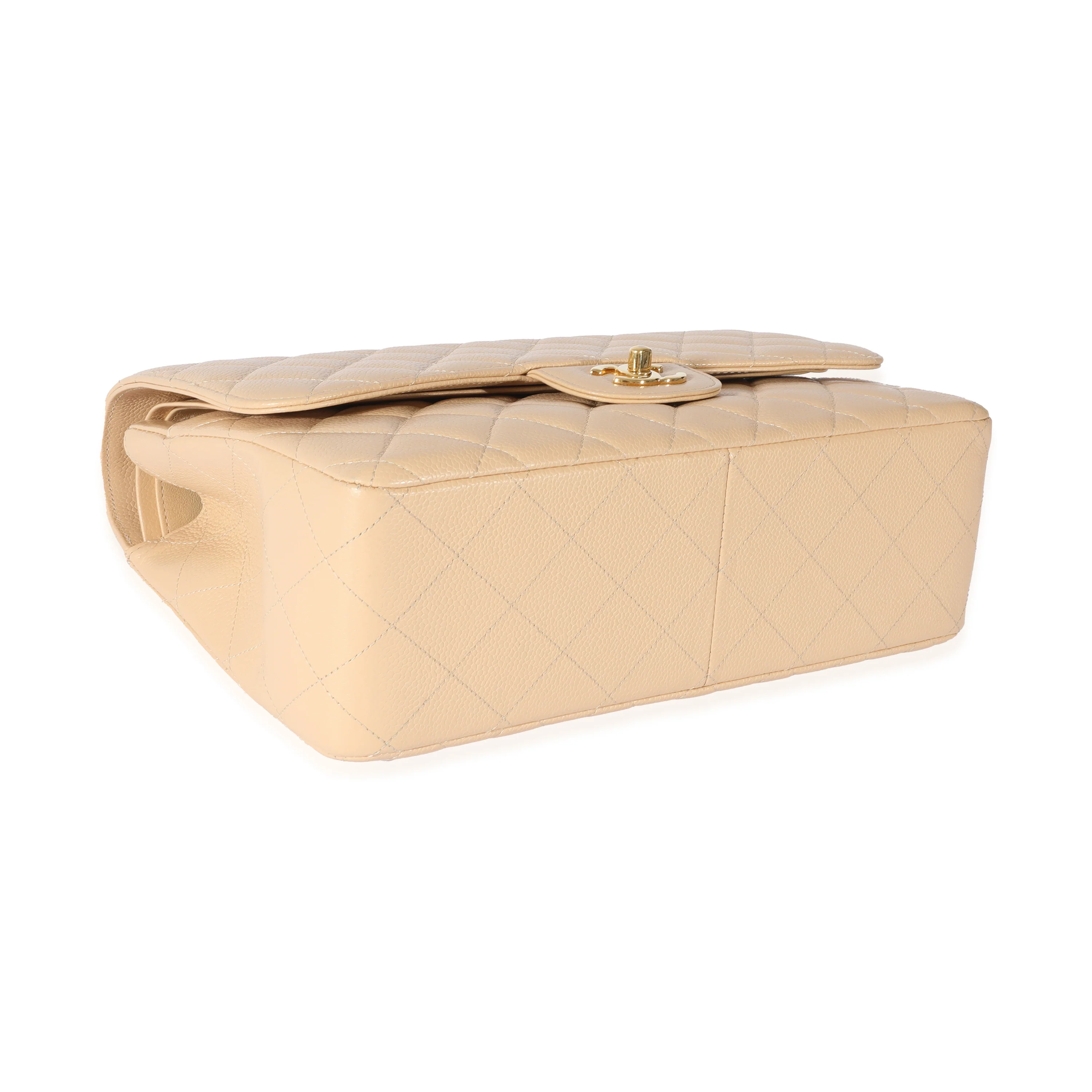 Beige Quilted Caviar Jumbo Classic Double Flap Bag - Image 6