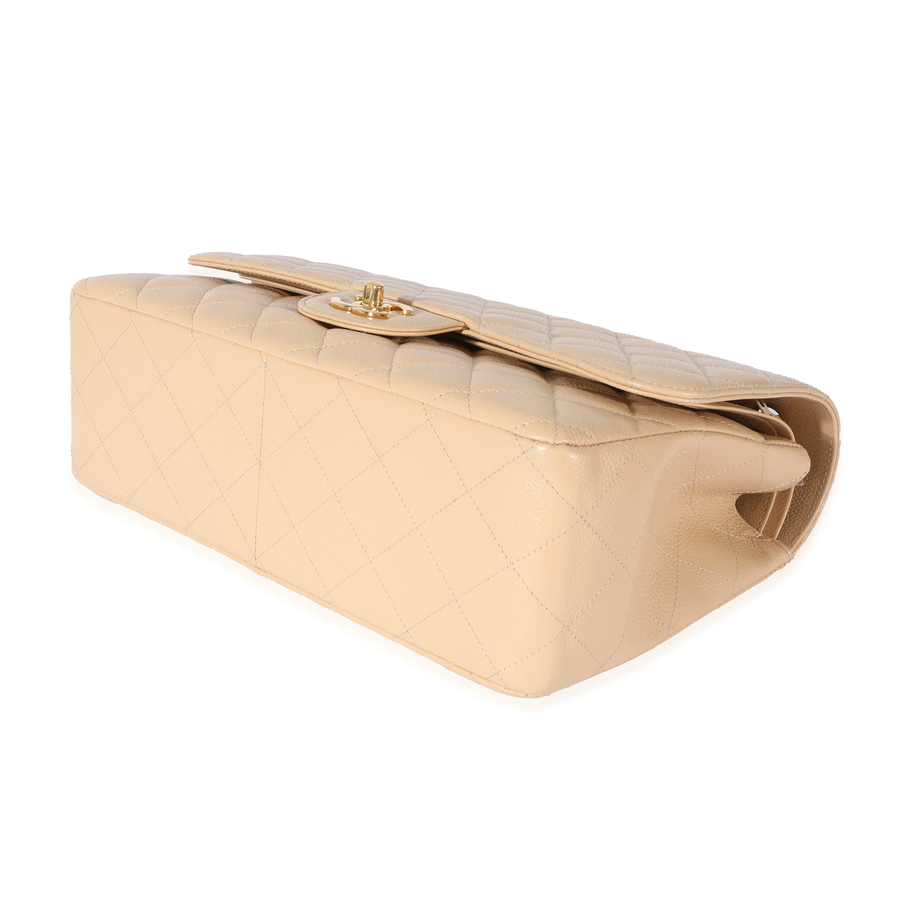 Beige Quilted Caviar Jumbo Classic Double Flap Bag - Image 7